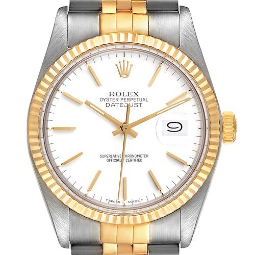 Photo of Rolex Datejust 36 Steel Yellow Gold White Dial Vintage Mens Watch 16013