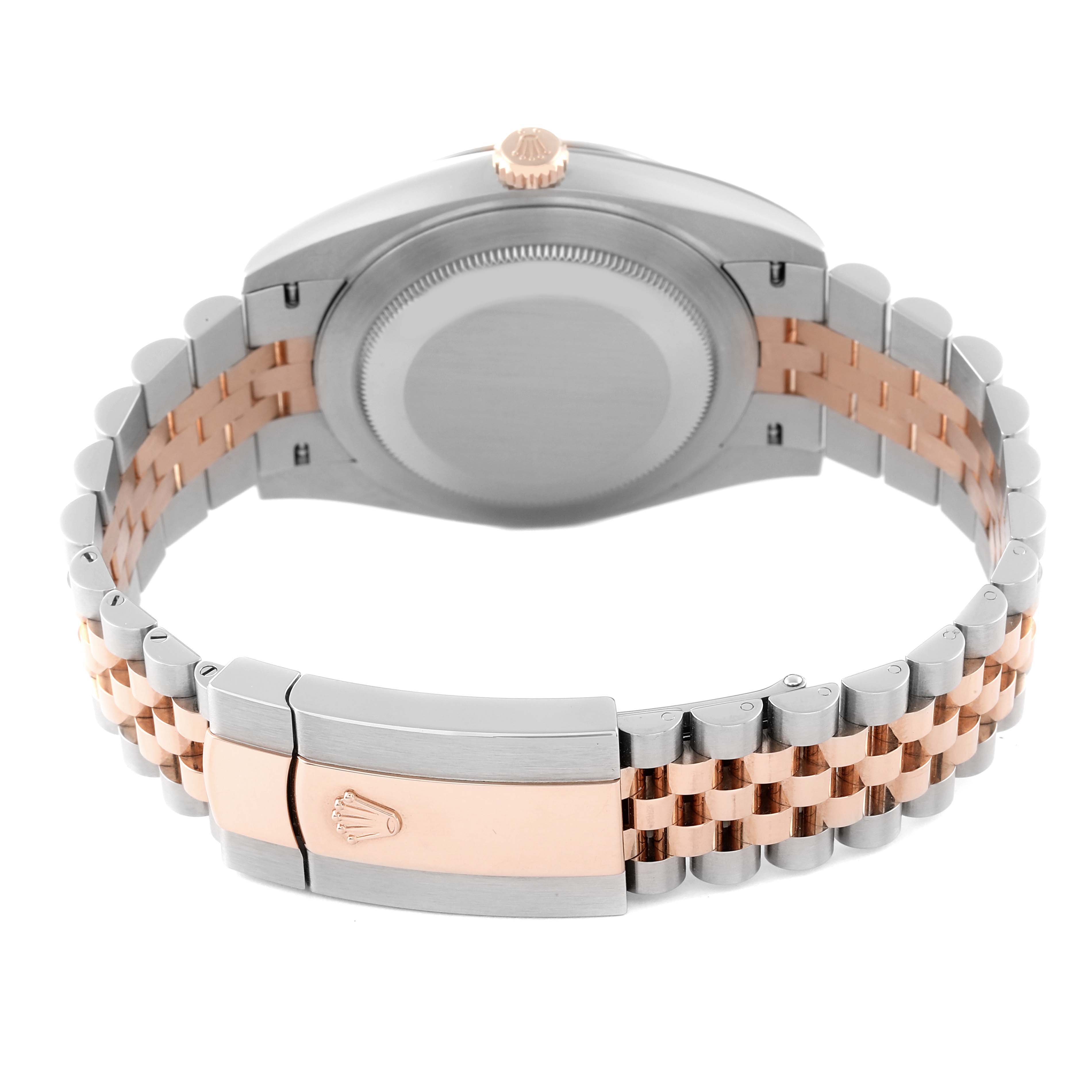 The image shows the back view of a Rolex Datejust 41 126331 Men's Steel and Gold (two tone) Grey Dial 126331 Men's Steel and Gold (two tone) Grey Dial, featuring its case back, crown, and bi-tone bracelet.