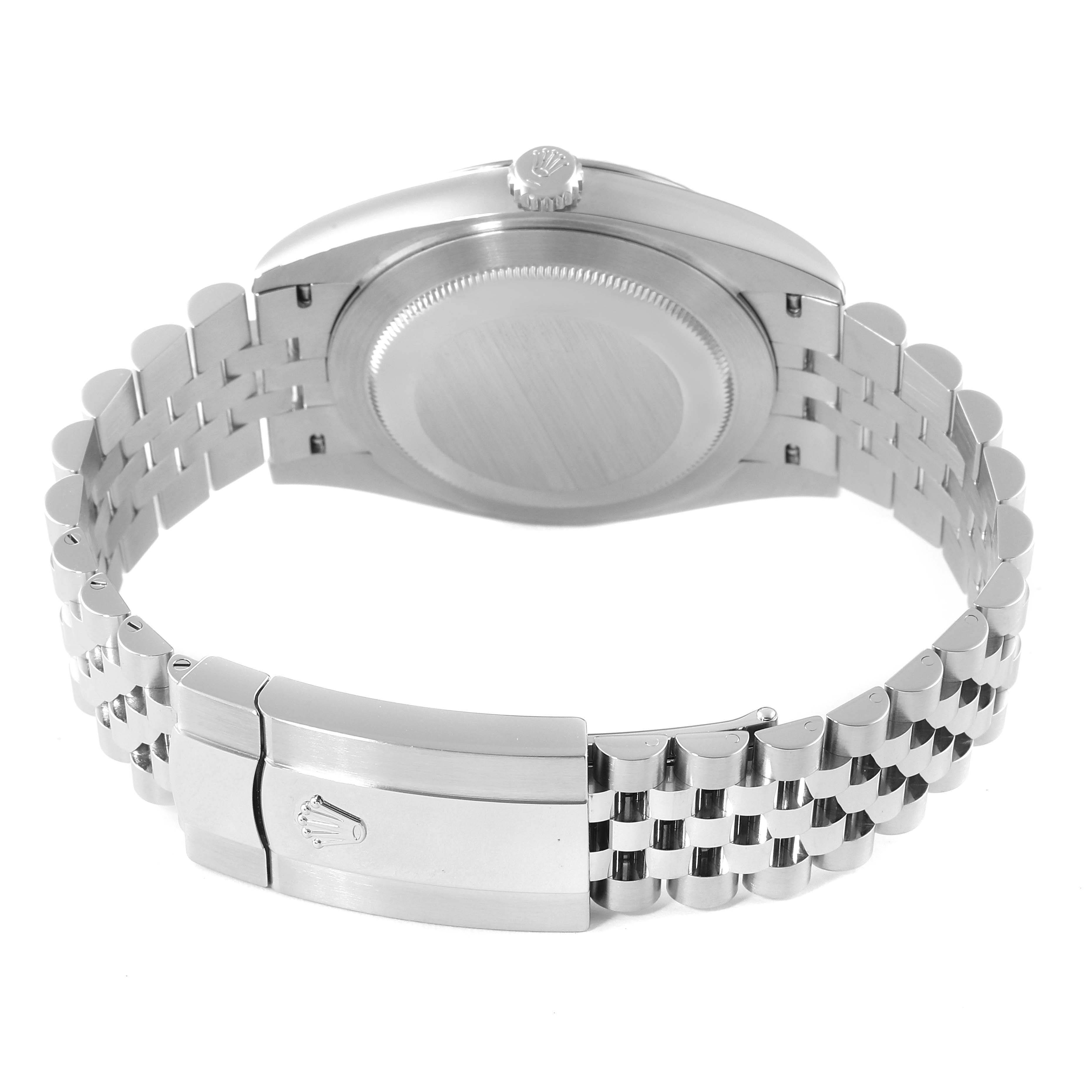 This image shows the back view and bracelet of a Rolex Datejust 41 126334 Men
s Stainless Steel Grey Dial 126334 Men
s Stainless Steel Grey Dial watch, highlighting the clasp and caseback.