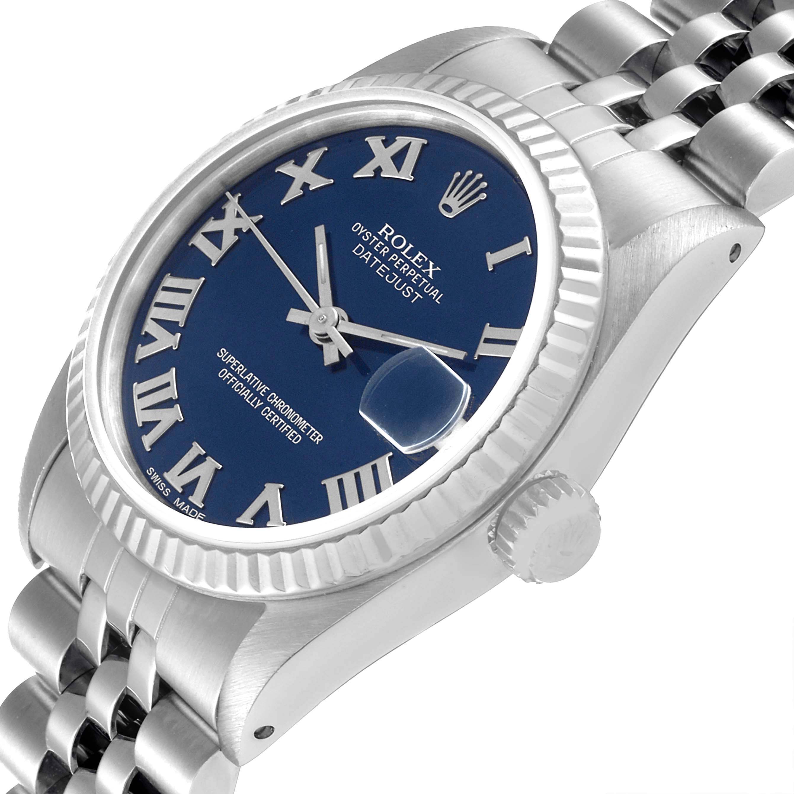 The image shows a close-up angled view of a Rolex Oyster Perpetual Datejust Mid-Size watch, highlighting the dial, crown, and part of the bracelet.