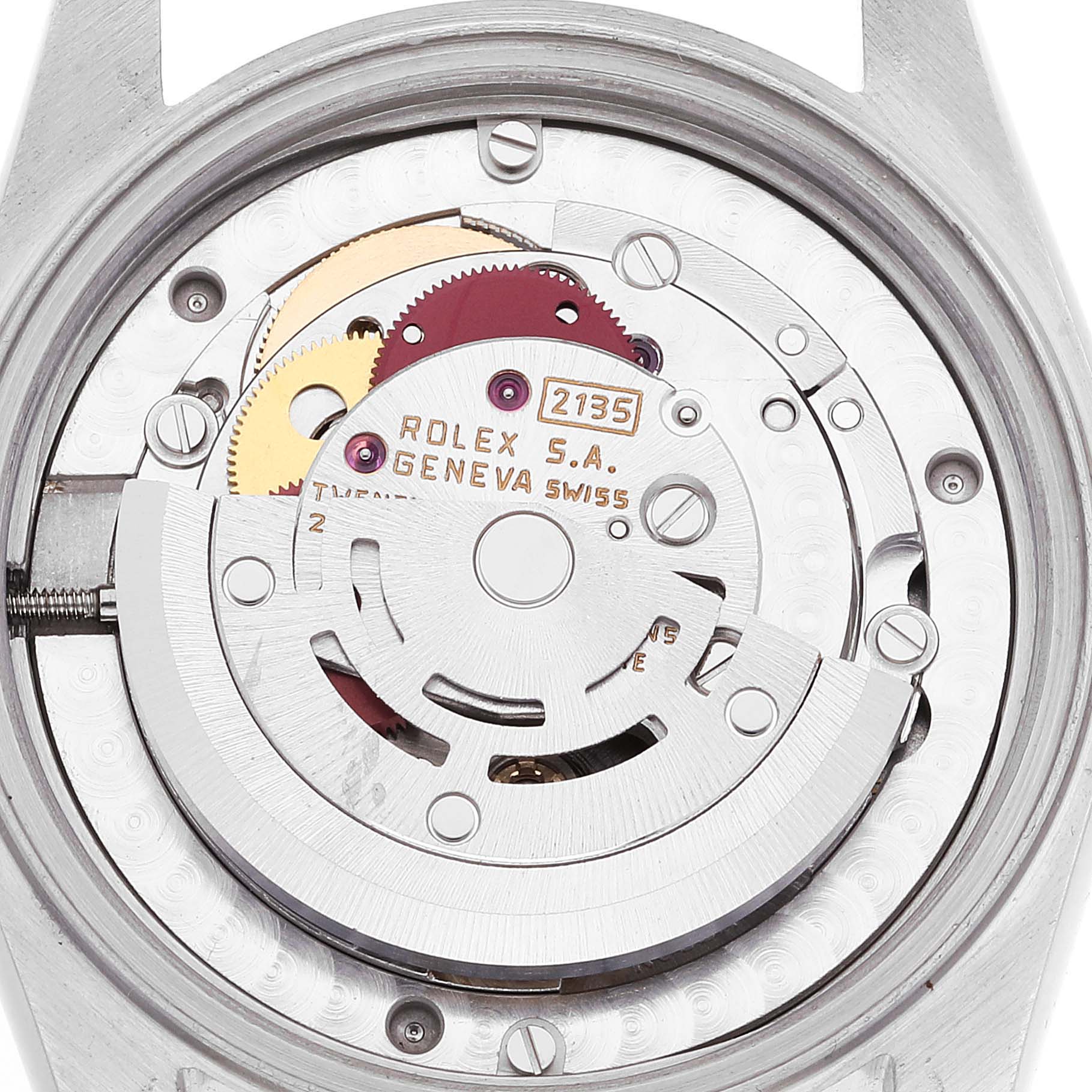 The image shows the internal mechanism of a Rolex Mid-Size 68273 Women's Steel and Gold (two tone) Champagne Dial 68273 Women's Steel and Gold (two tone) Champagne Dial model watch, viewed from the back with the case removed.