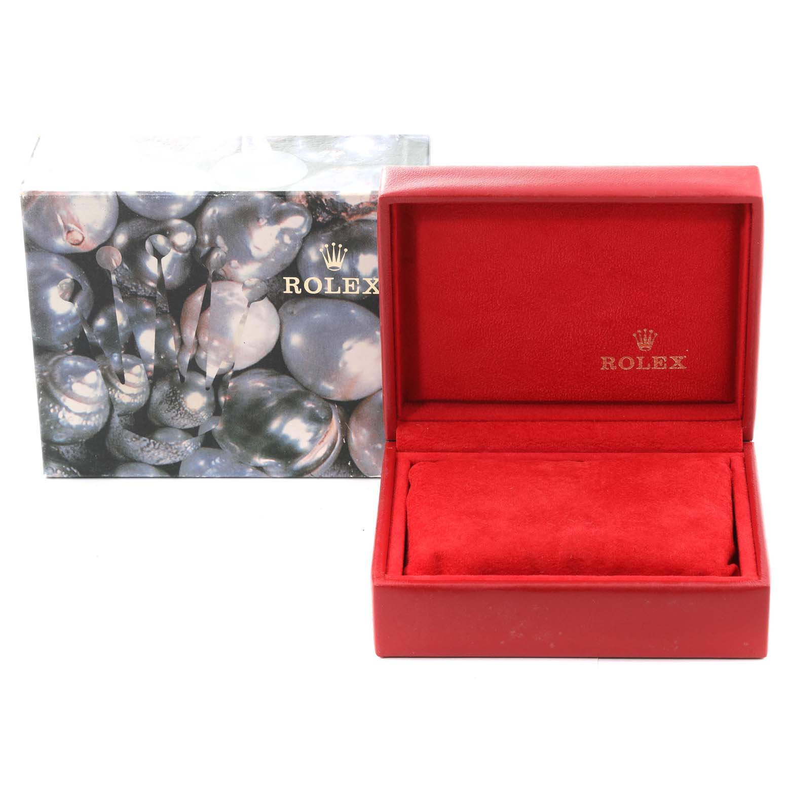 The image shows the packaging for a Rolex President 69278 Women's Yellow Gold Champagne Dial 69278 Women's Yellow Gold Champagne Dial model with an open red watch box and an outer decorative box.