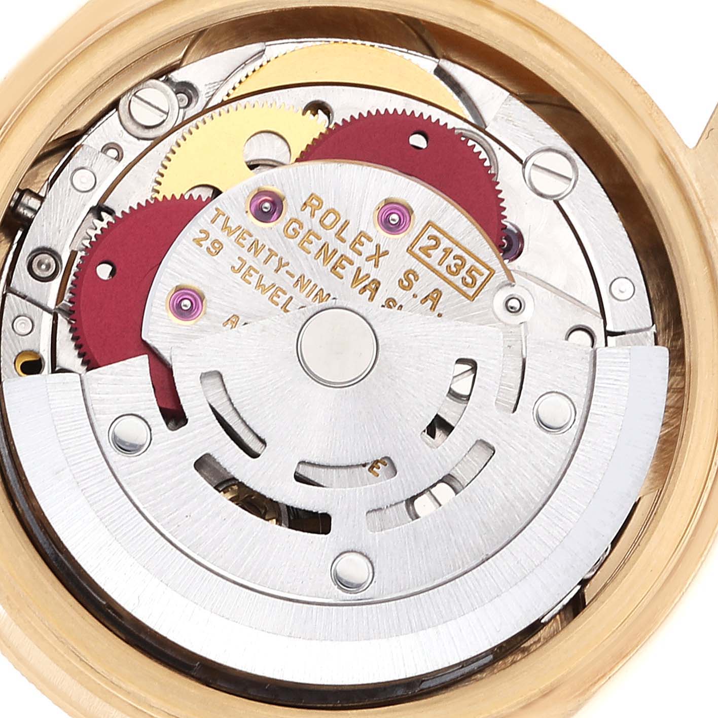 The image shows the interior mechanical movement of a Rolex President 69278 Women's Yellow Gold Champagne Dial 69278 Women's Yellow Gold Champagne Dial model watch from a top-down angle.