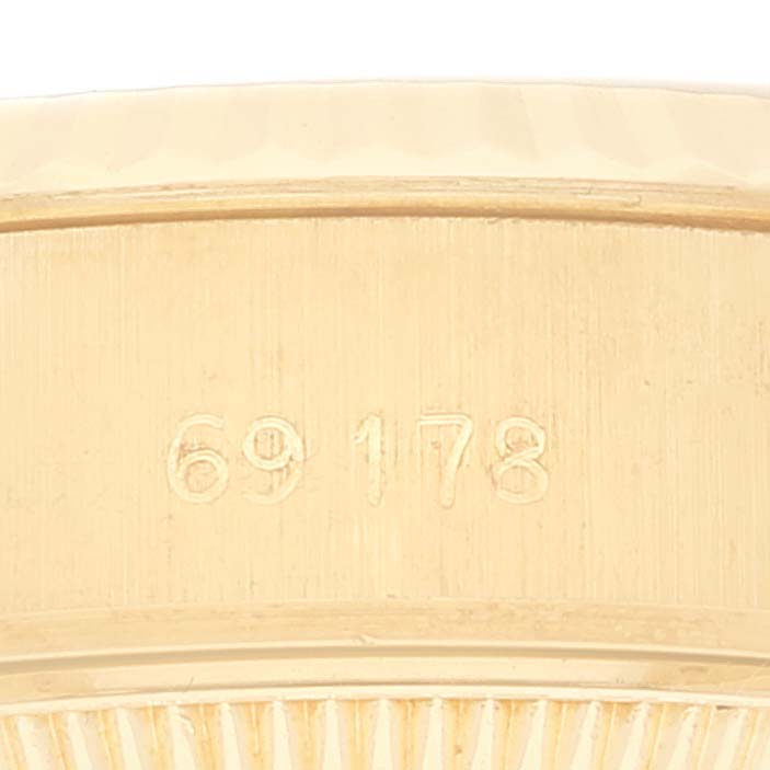 This close-up image shows the case back of the Rolex President 69178 Women's Yellow Gold Champagne Dial 69178 Women's Yellow Gold Champagne Dial model watch, specifically highlighting the reference number "69178."