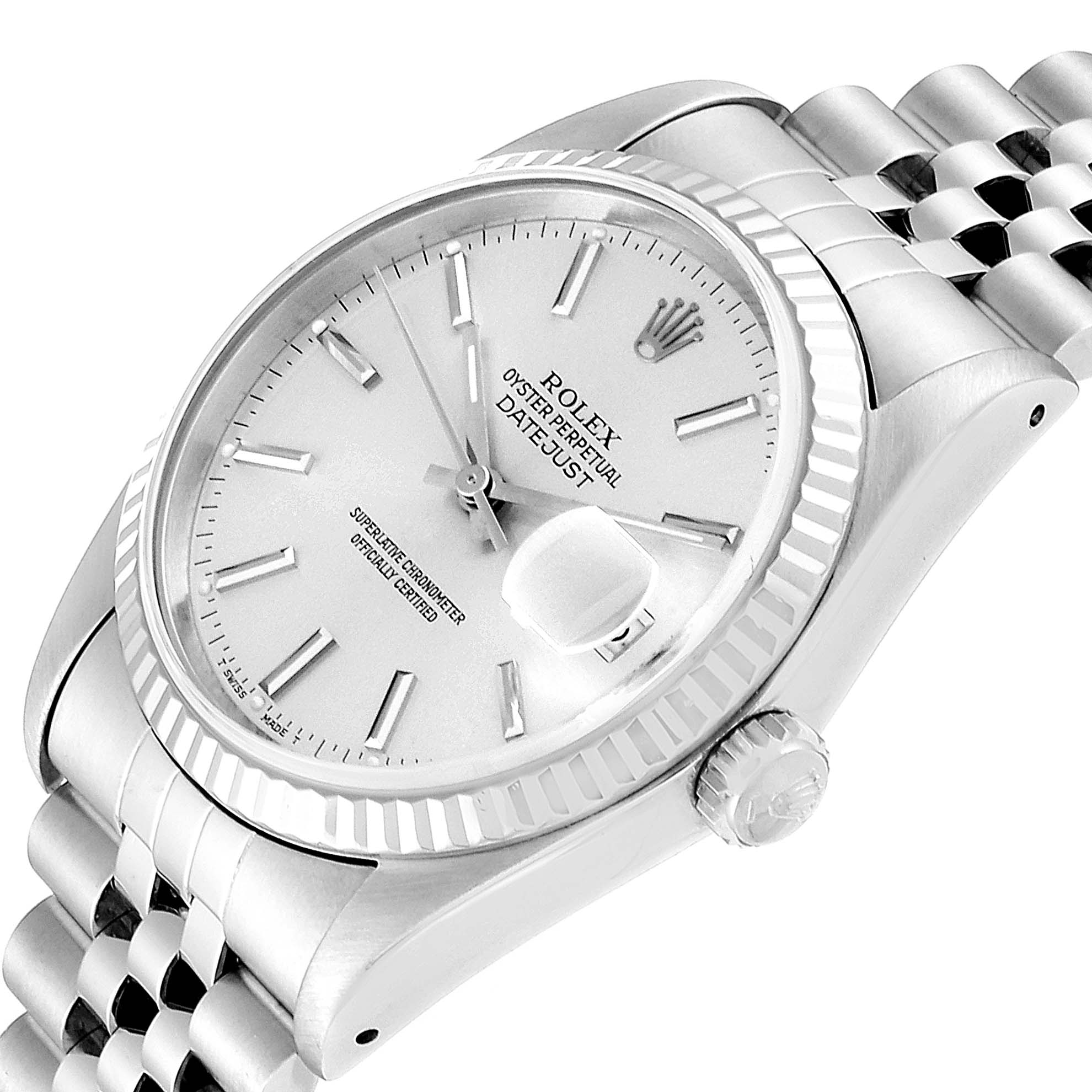 Rolex Datejust Steel White Gold Fluted Bezel Silver Dial Mens Watch ...