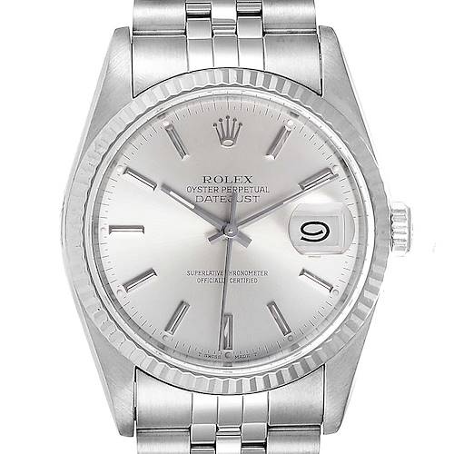 Photo of Rolex Datejust Steel White Gold Fluted Bezel Silver Dial Mens Watch 16234