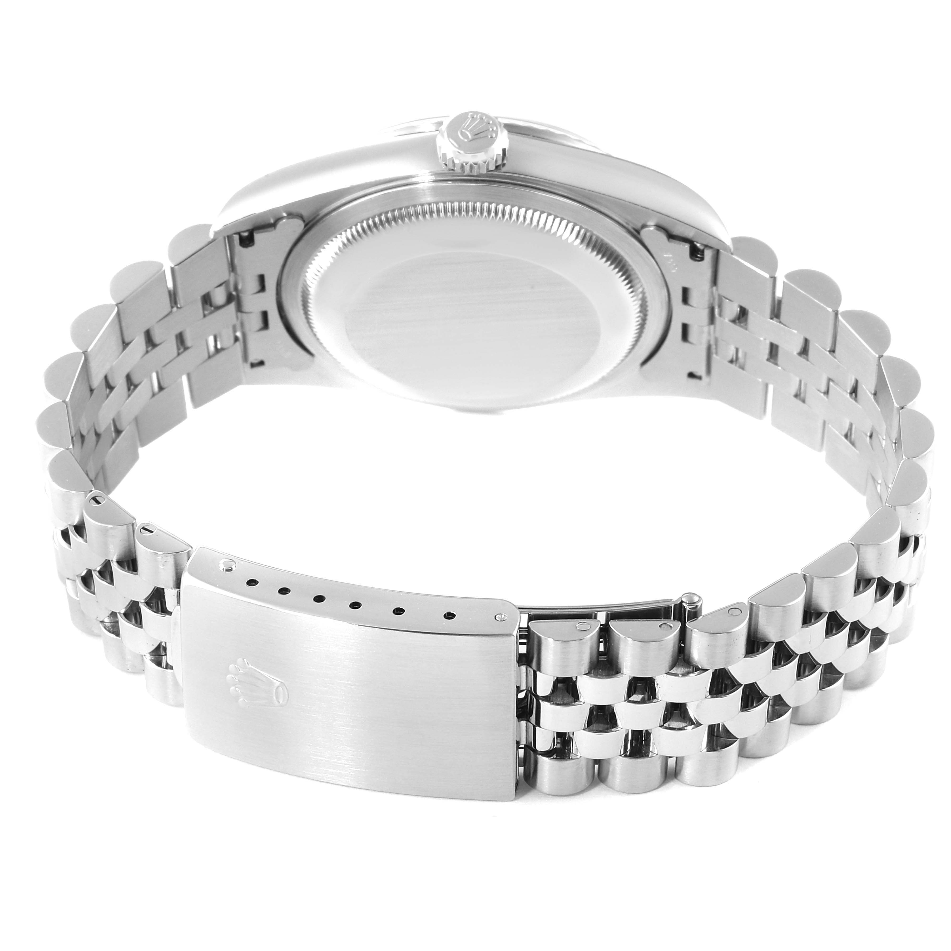 This image shows the back side and bracelet clasp of a Rolex Datejust 16234 Men's Stainless Steel Mother of Pearl Dial 16234 Men's Stainless Steel Mother of Pearl Dial watch.