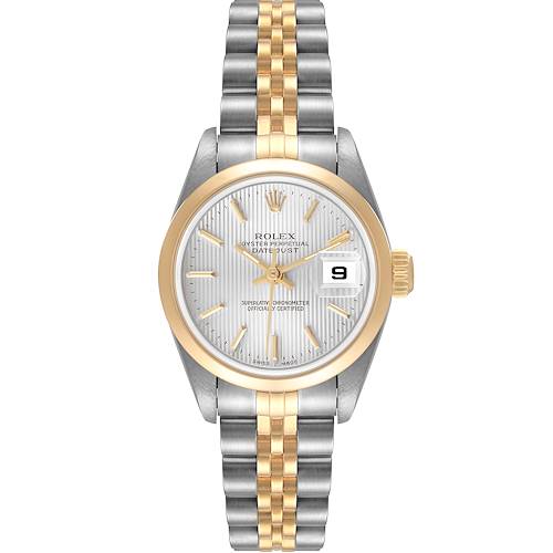 Photo of Rolex Datejust Steel Yellow Gold Silver Tapestry Dial Watch 79163 Box Papers