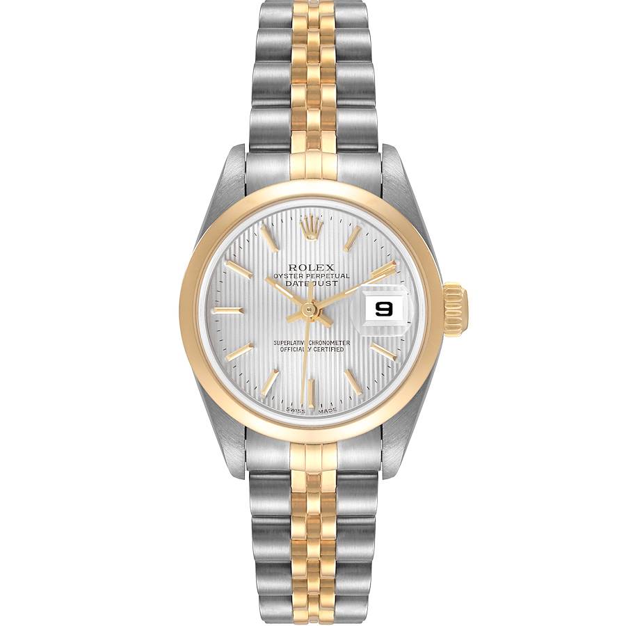 Rolex Datejust Steel Yellow Gold Silver Tapestry Dial Watch 79163 Box Papers SwissWatchExpo