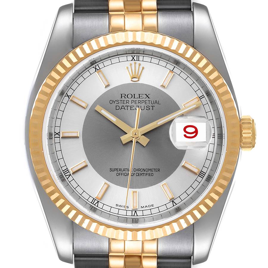 Rolex Datejust Steel Yellow Gold Silver Tuxedo Dial Watch 116233 Box Papers SwissWatchExpo