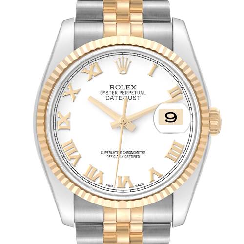 Photo of Rolex Datejust Steel Yellow Gold White Dial Mens Watch 116233