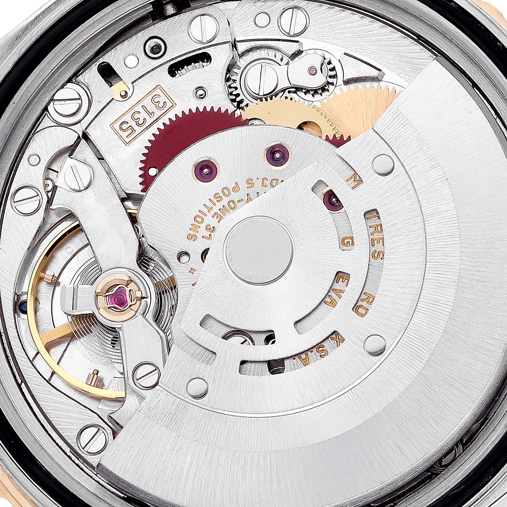 This image shows a close-up view of the movement and internal mechanisms of a Rolex Turn-o-Graph 16263 Men
s Steel and Gold (two tone) Black Dial 16263 Men
s Steel and Gold (two tone) Black Dial watch.