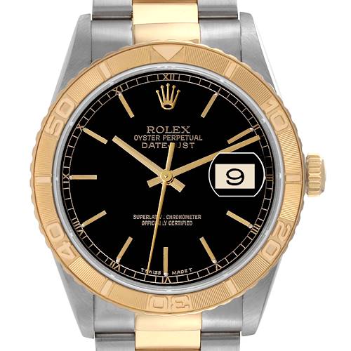 Photo of Rolex Datejust Turnograph Steel Yellow Gold Black Dial Mens Watch 16263