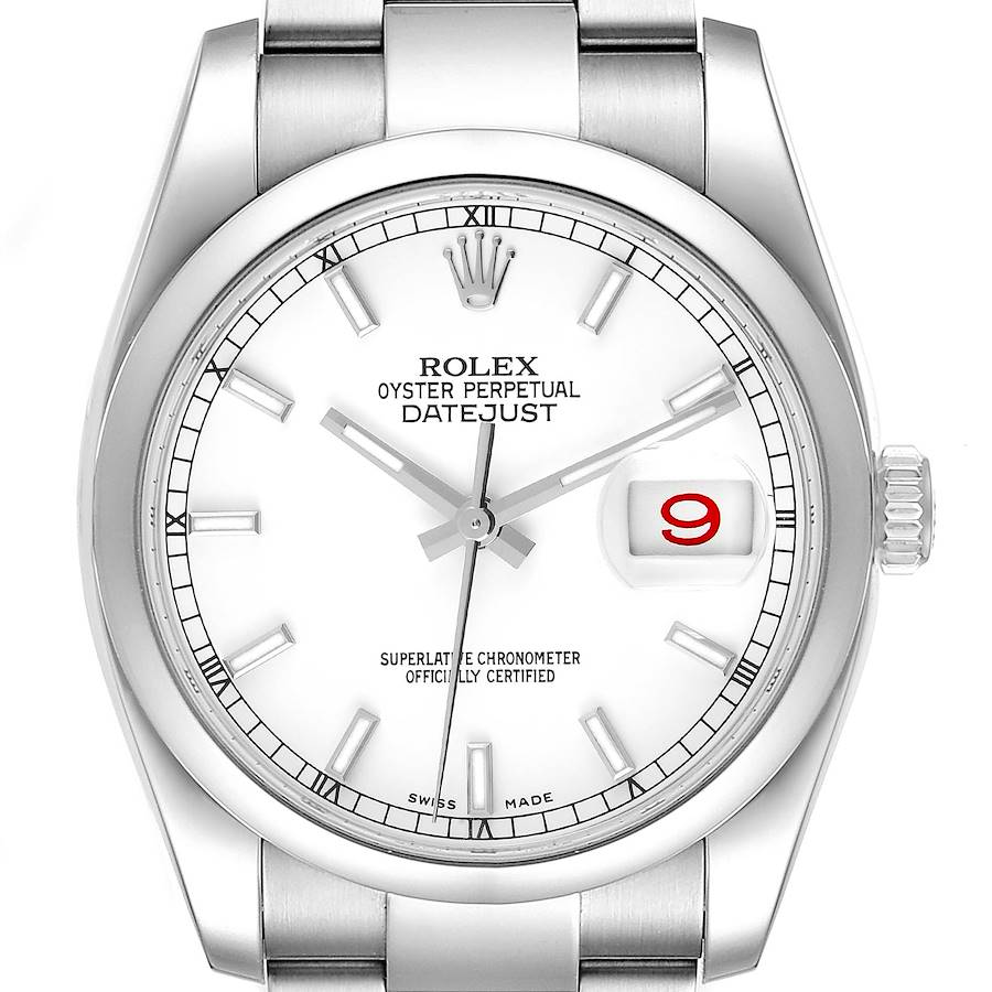Rolex Datejust White Baton Dial Steel Mens Watch 116200 Box Card SwissWatchExpo