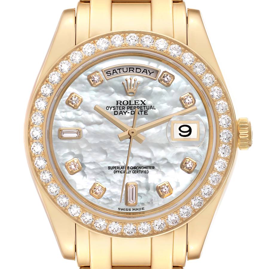 Rolex Day-Date Masterpiece Mother Of Pearl Yellow Gold Diamond Watch 18948 SwissWatchExpo