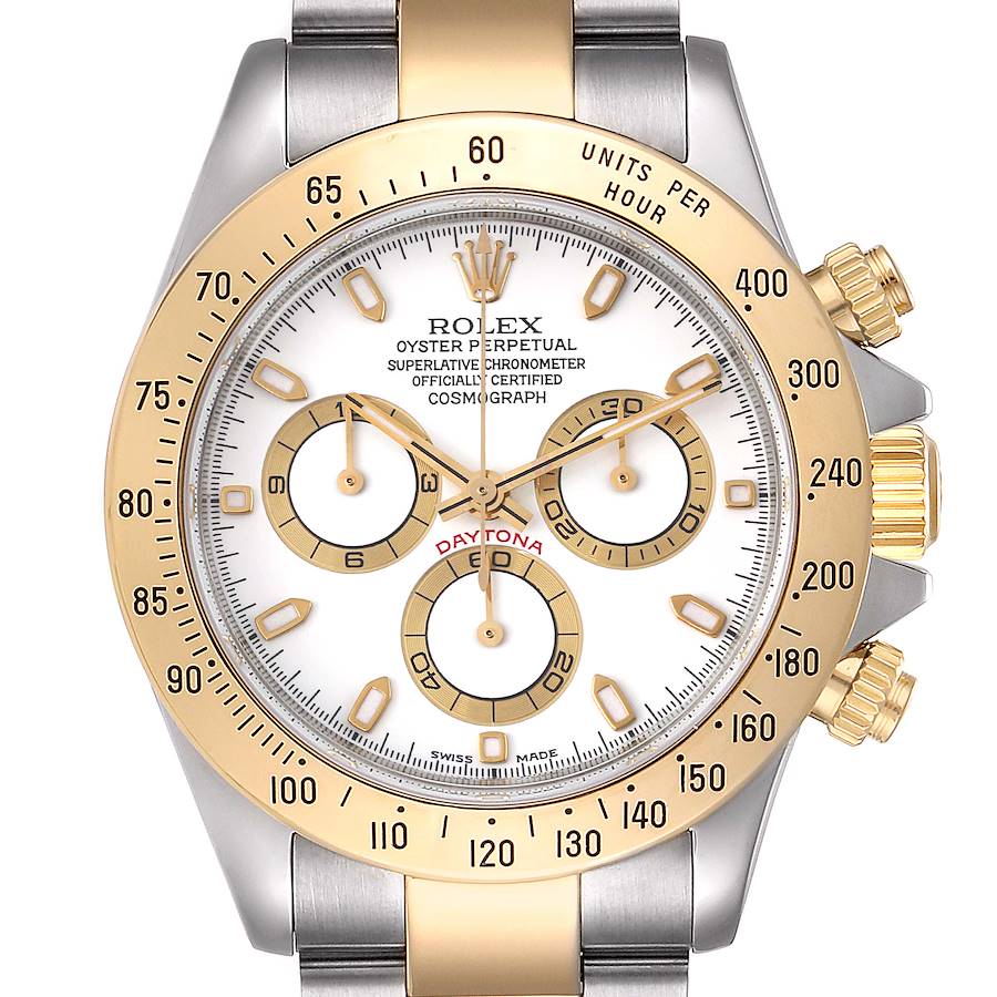 Rolex Daytona Steel Yellow Gold White Dial Mens Watch 116523 Box Papers SwissWatchExpo