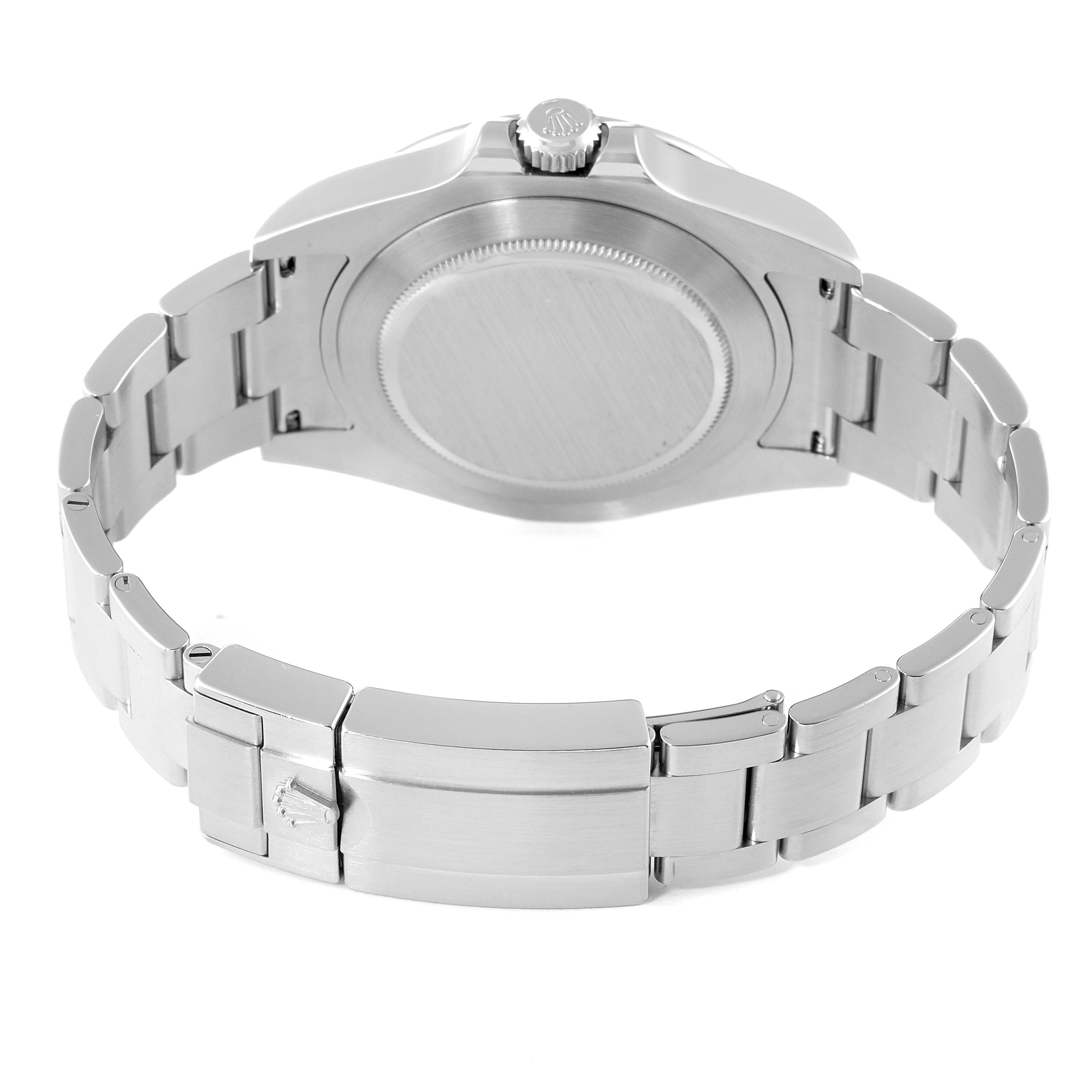 This image shows the back case and bracelet of a Rolex Explorer 216570 Men's Stainless Steel Black Dial 216570 Men's Stainless Steel Black Dial watch from a rear angle.