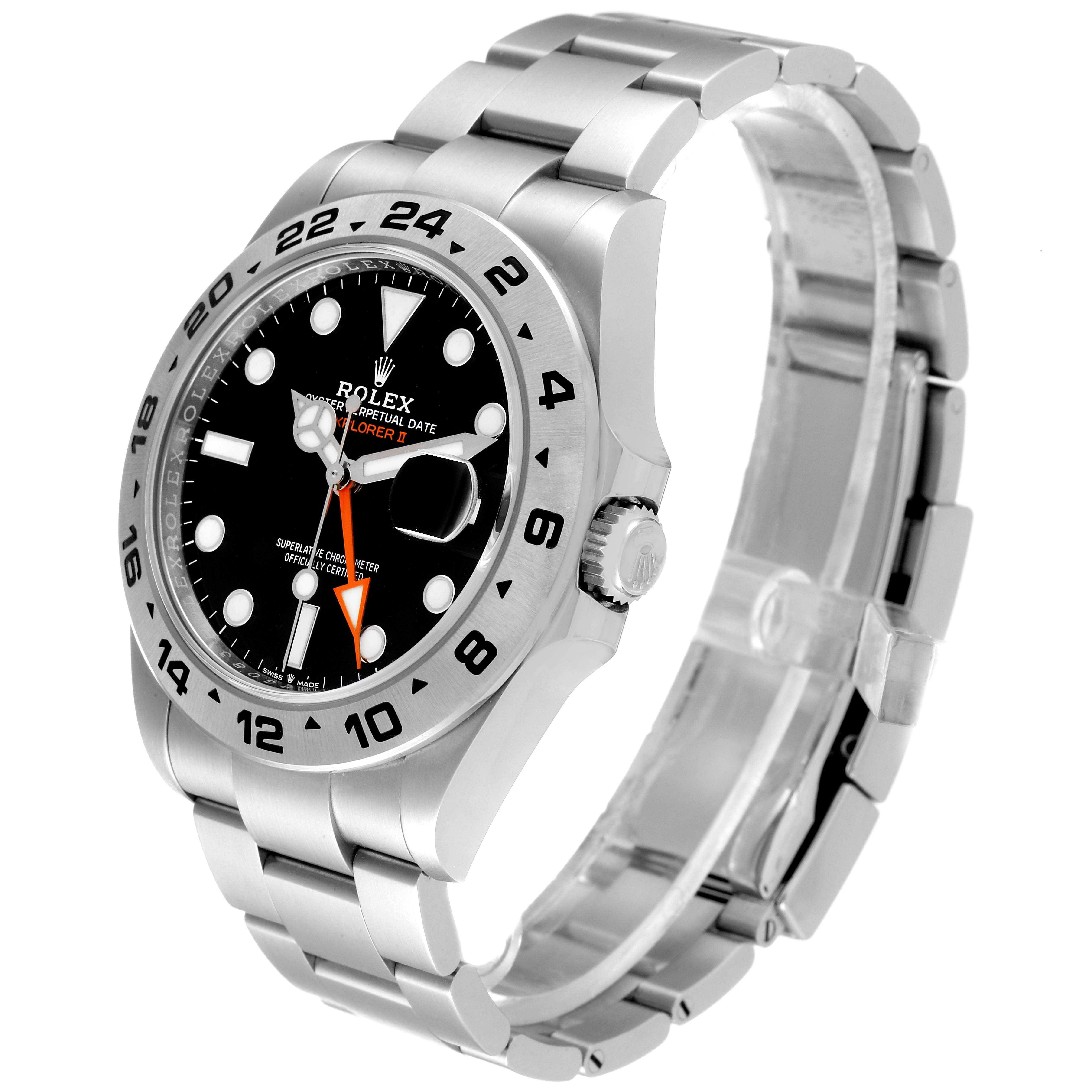 This image shows a side angle of a Rolex Explorer 226570 Men
s Stainless Steel Black Dial 226570 Men
s Stainless Steel Black Dial watch, highlighting the dial, bezel, crown, and bracelet.
