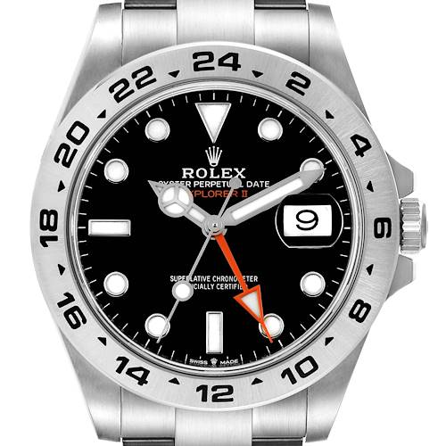 Photo of Rolex Explorer II 42 Black Dial Orange Hand Steel Watch 226570 Box Card