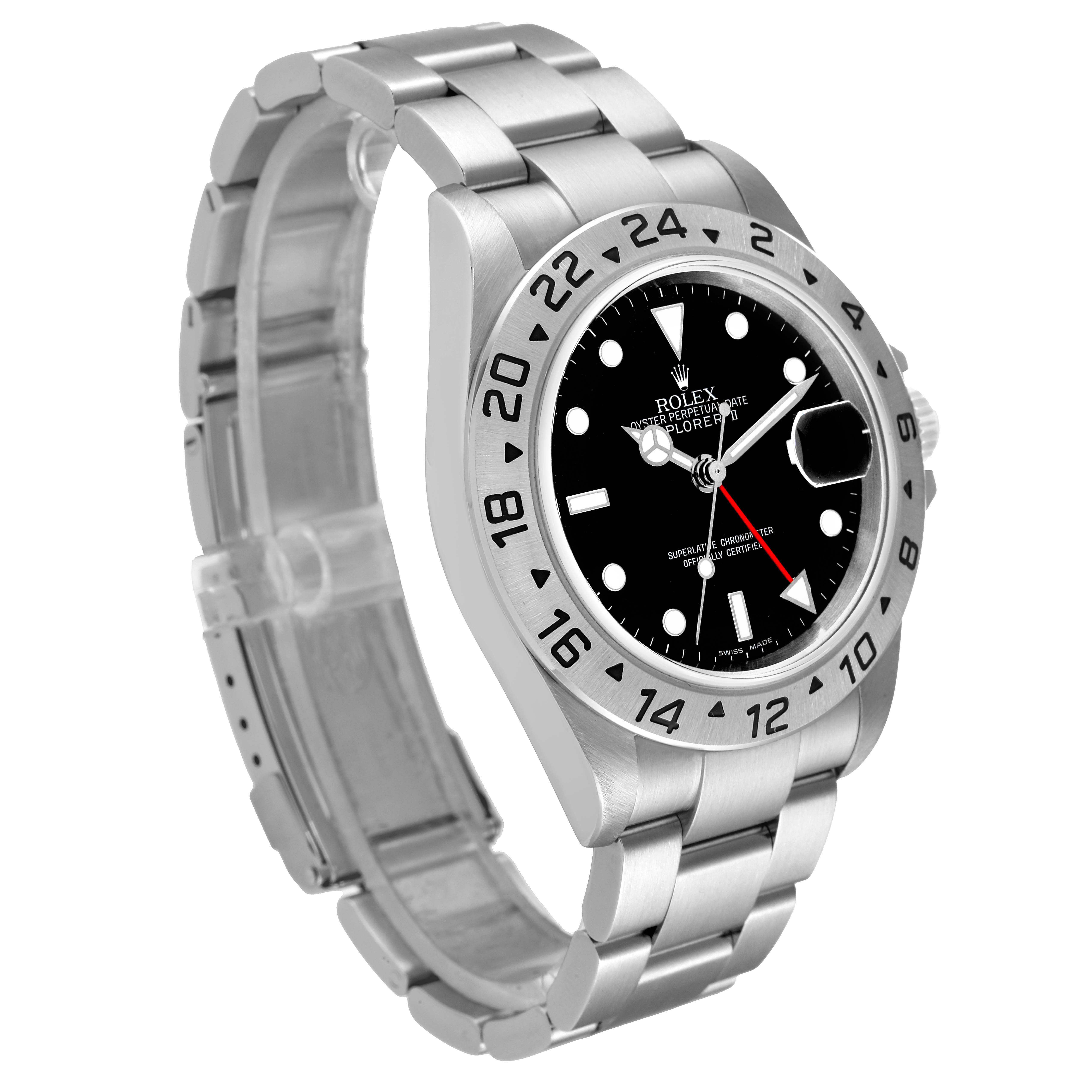 The Rolex Explorer 16570 Men
s Stainless Steel Black Dial 16570 Men
s Stainless Steel Black Dial model watch is shown at a three-quarter angle, displaying the bracelet, dial, bezel, and crown.