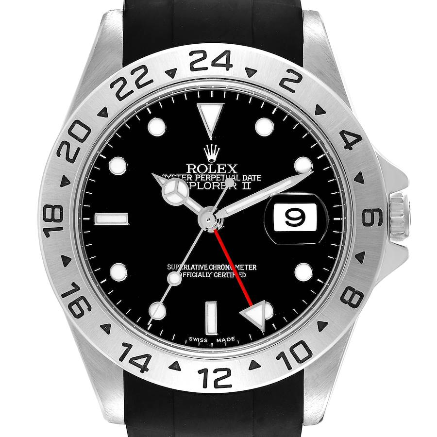 Rolex Explorer II Black Dial Steel Mens Watch 16570 Box Service Card SwissWatchExpo