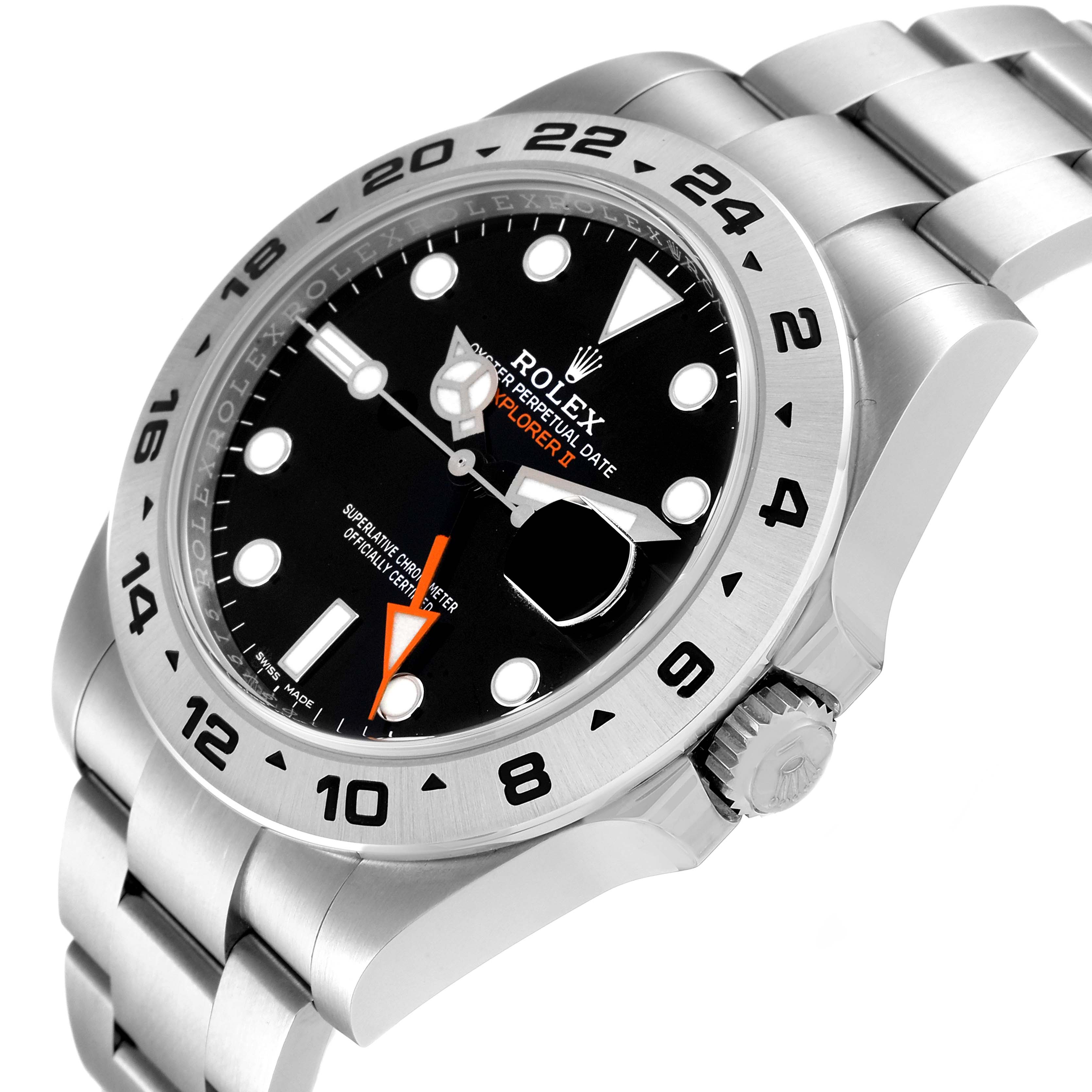 The Rolex Explorer 216570 Men
s Stainless Steel Black Dial 216570 Men
s Stainless Steel Black Dial watch is shown at an angled side view, highlighting its bezel, dial, bracelet, and crown.