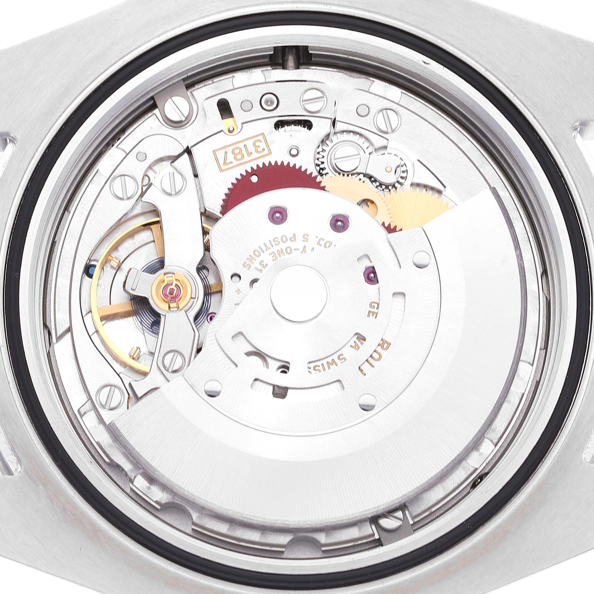 This image shows the internal movement mechanism of a Rolex Explorer 216570 Men
s Stainless Steel Black Dial 216570 Men
s Stainless Steel Black Dial watch, viewed from the back.