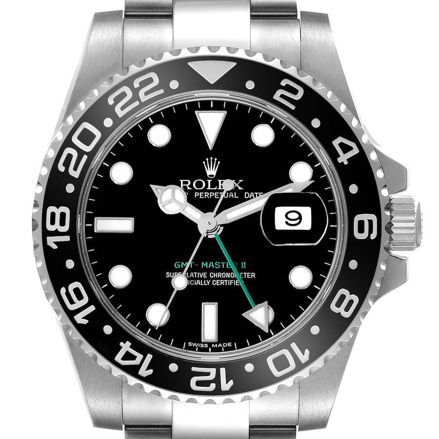 Rolex GMT Master II Black Dial Green Hand Steel Mens Watch 116710 SwissWatchExpo