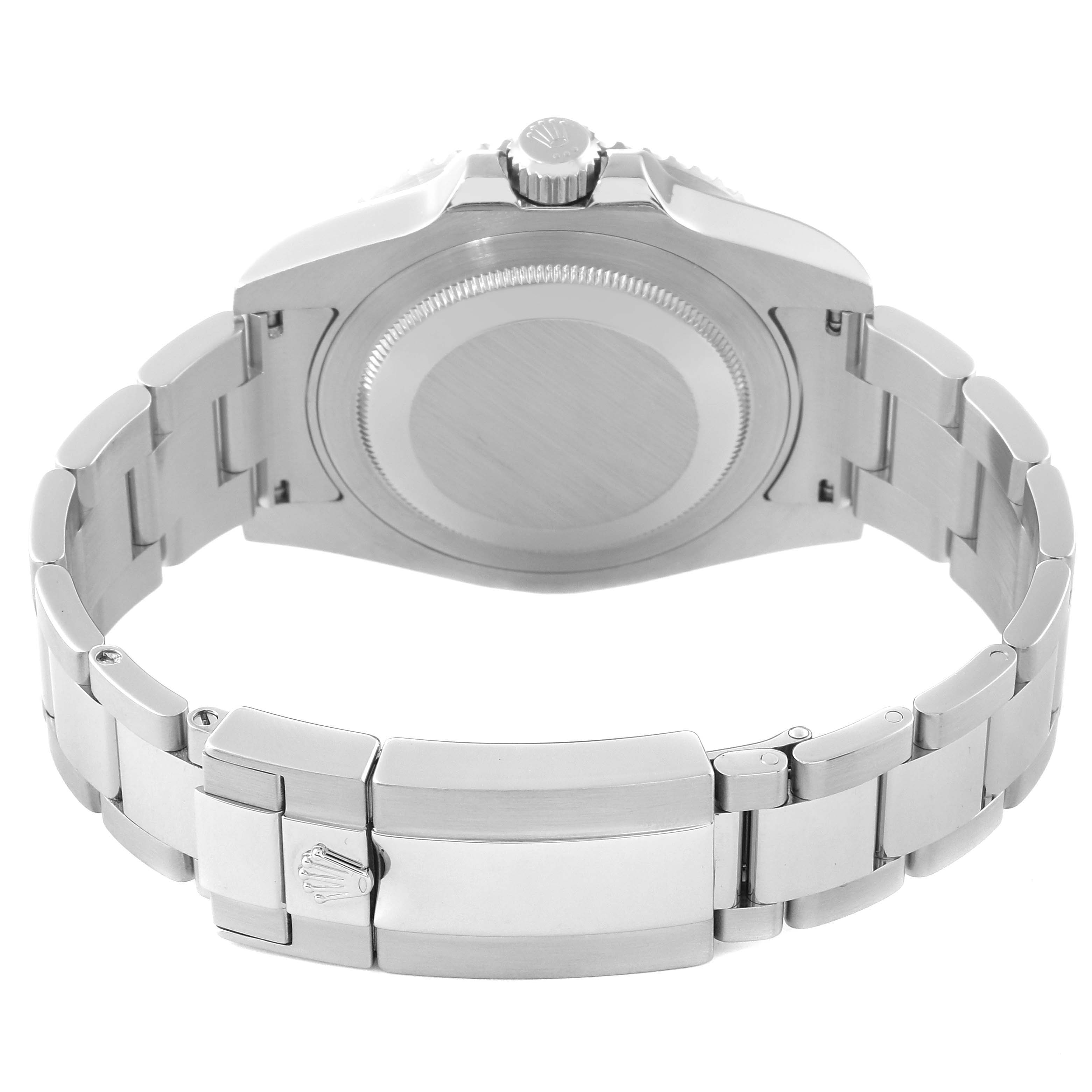 The image shows the back of a Rolex GMT-Master 116710 Men
s Stainless Steel Black Dial 116710 Men
s Stainless Steel Black Dial watch, featuring the case back, crown, and bracelet with a clasp.