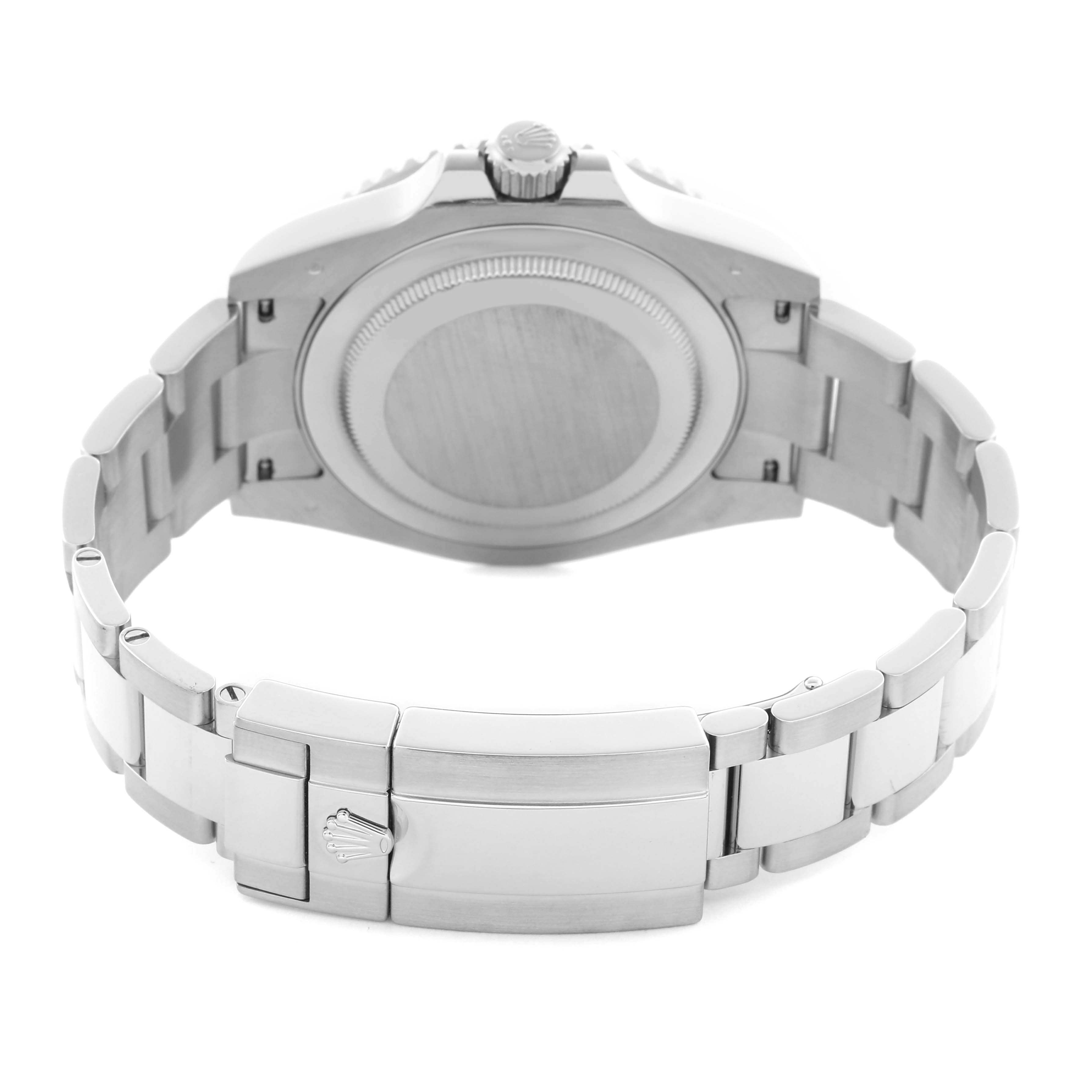 The Rolex GMT-Master 126719BLRO Men
s White Gold Silver Dial 126719BLRO Men
s White Gold Silver Dial watch is shown from the back, highlighting the clasp, bracelet, and case back.