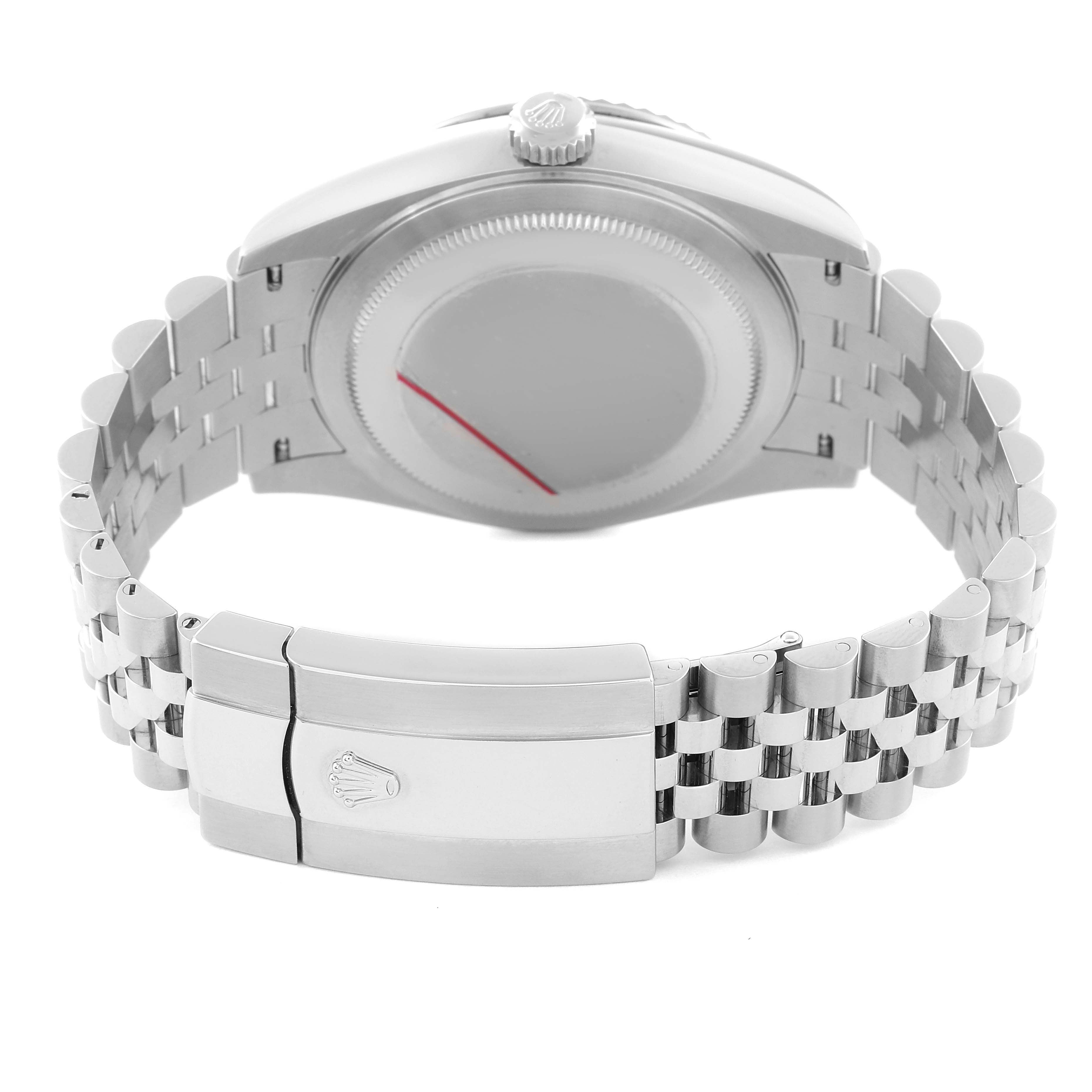 This image shows the back and bracelet clasp of a Rolex Sky-Dweller 326934 Men's Stainless Steel Blue Dial 326934 Men's Stainless Steel Blue Dial watch, focusing on the case back and jubilee bracelet.