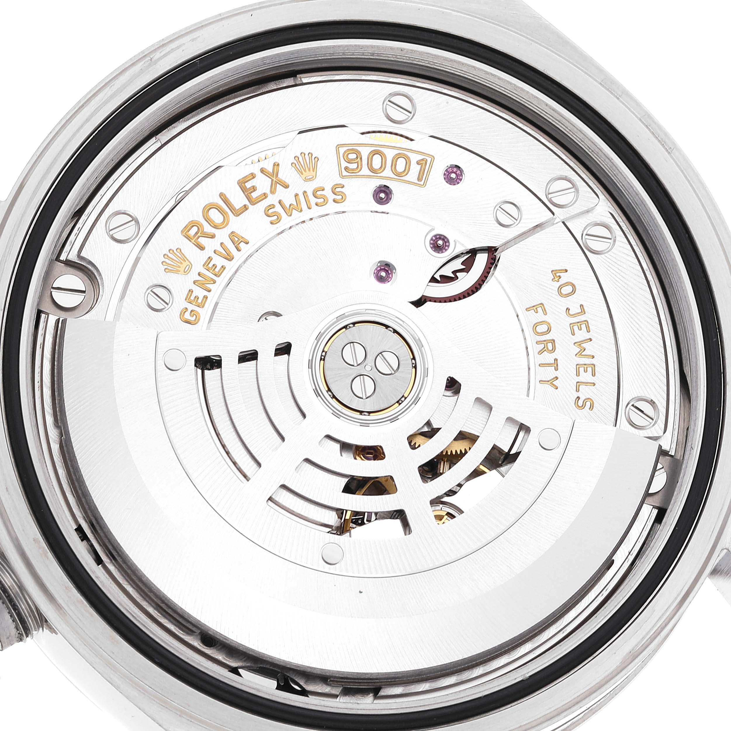 This image shows a close-up view of the internal mechanism of a Rolex Sky-Dweller 326934 Men's Stainless Steel White Dial 326934 Men's Stainless Steel White Dial watch, highlighting its movement and rotor.