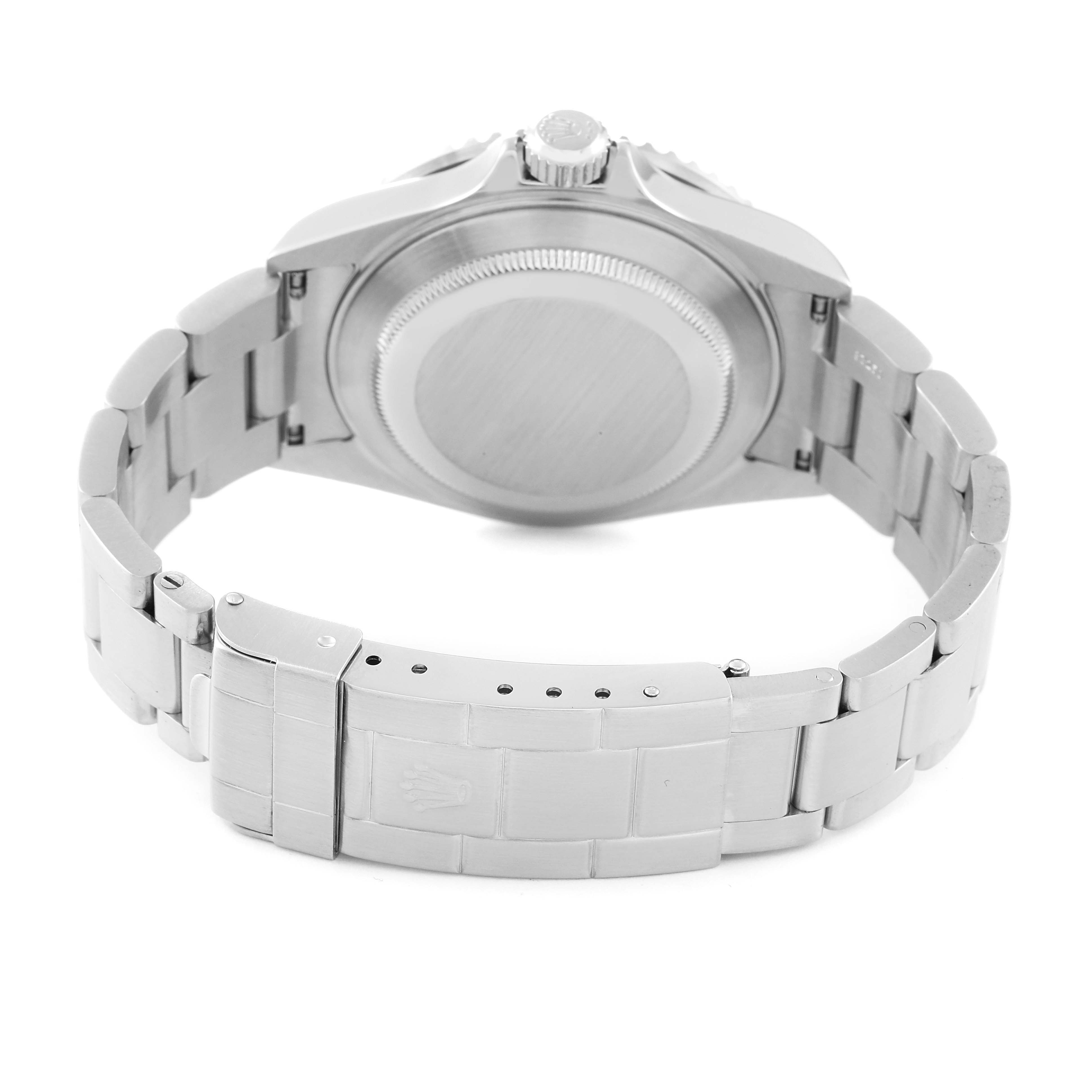 This image shows the back case and bracelet of a Rolex Submariner 16610 Men's Stainless Steel Black Dial 16610 Men's Stainless Steel Black Dial model watch from a rear angle.