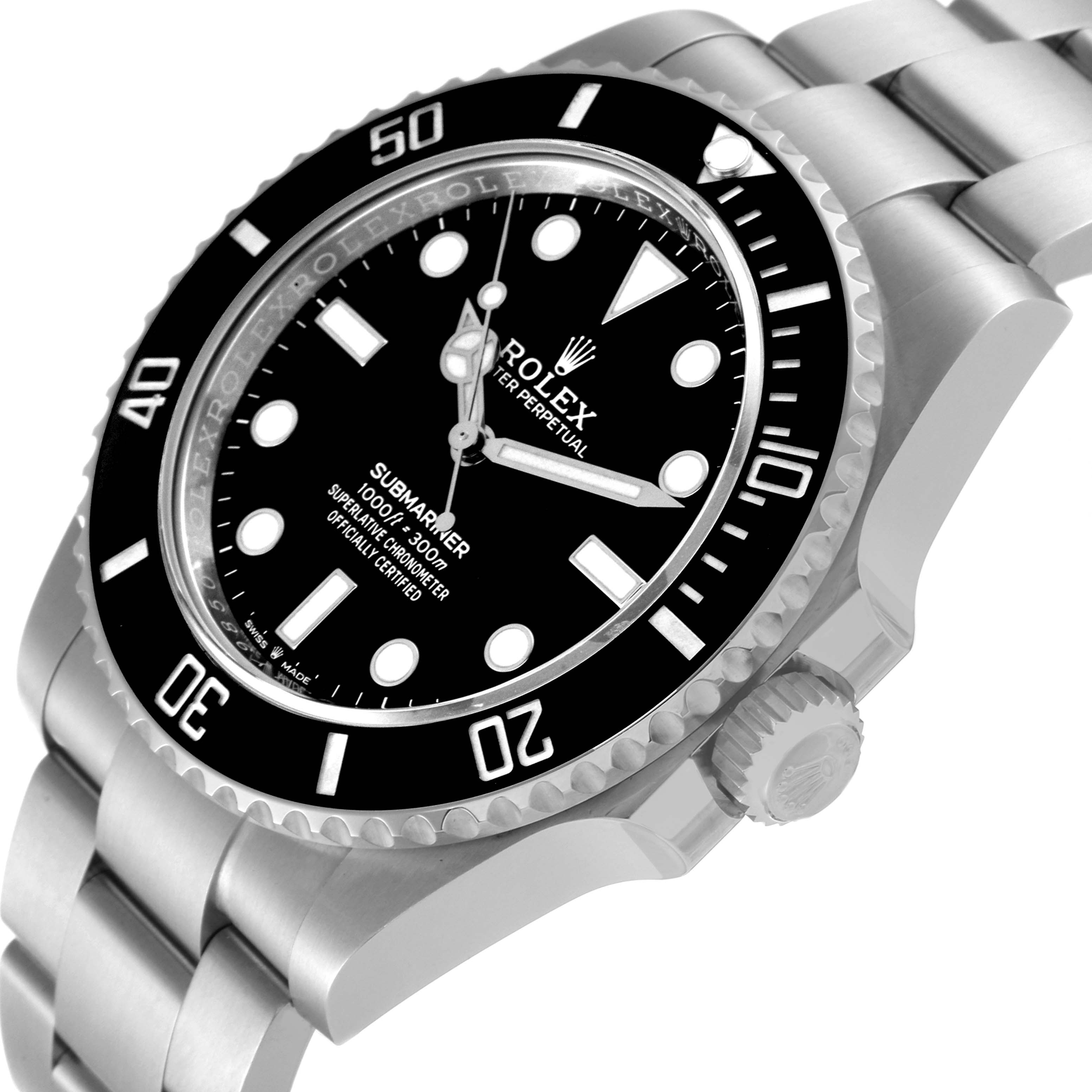 The Rolex Submariner 124060 Men
s Stainless Steel Black Dial 124060 Men
s Stainless Steel Black Dial watch is shown at a slight angle, highlighting the dial, bezel, crown, and bracelet.