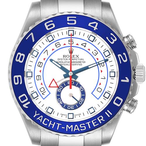 Photo of Rolex Yachtmaster II 44 Steel Blue Cerachrom Bezel Mens Watch 116680 Box Card
