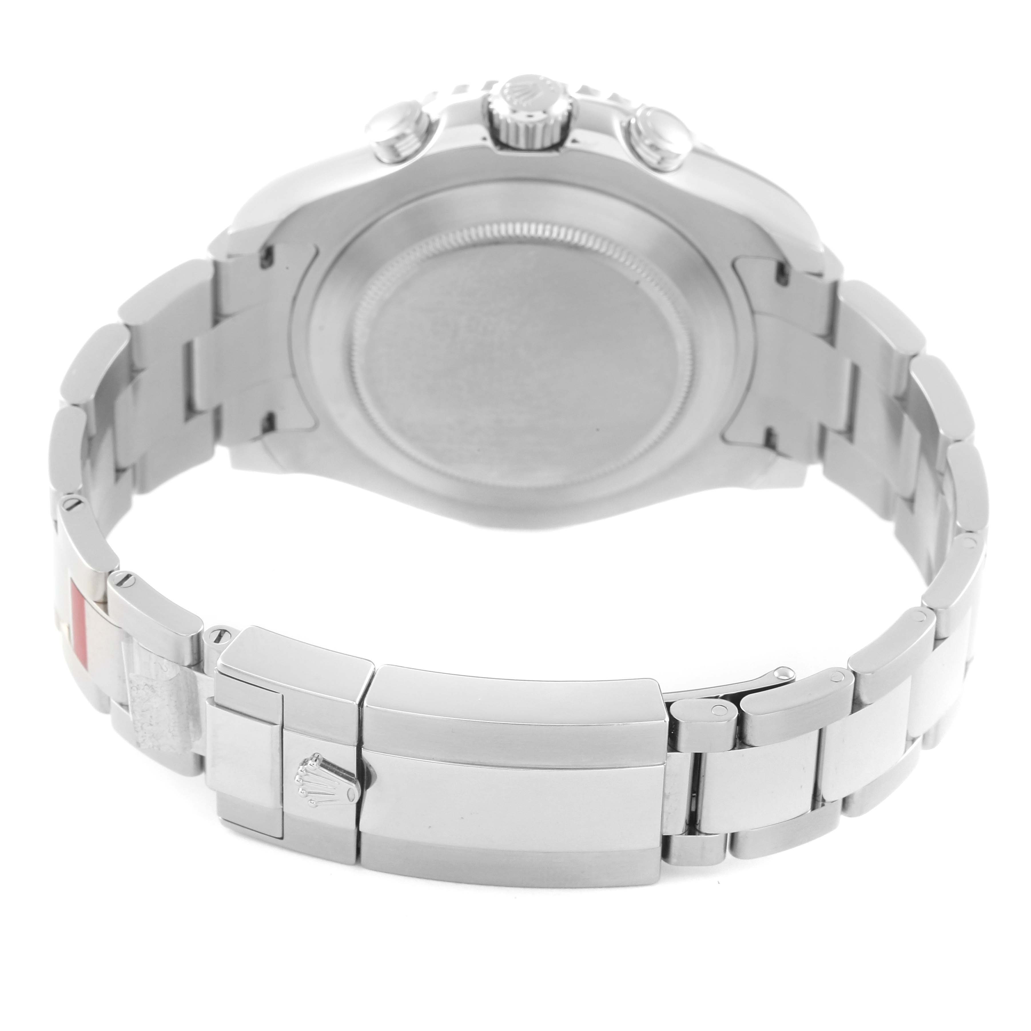 This image shows the back and bracelet of a Rolex Yacht-Master 116680 Men's Stainless Steel White Dial 116680 Men's Stainless Steel White Dial watch, displaying its clasp and caseback.