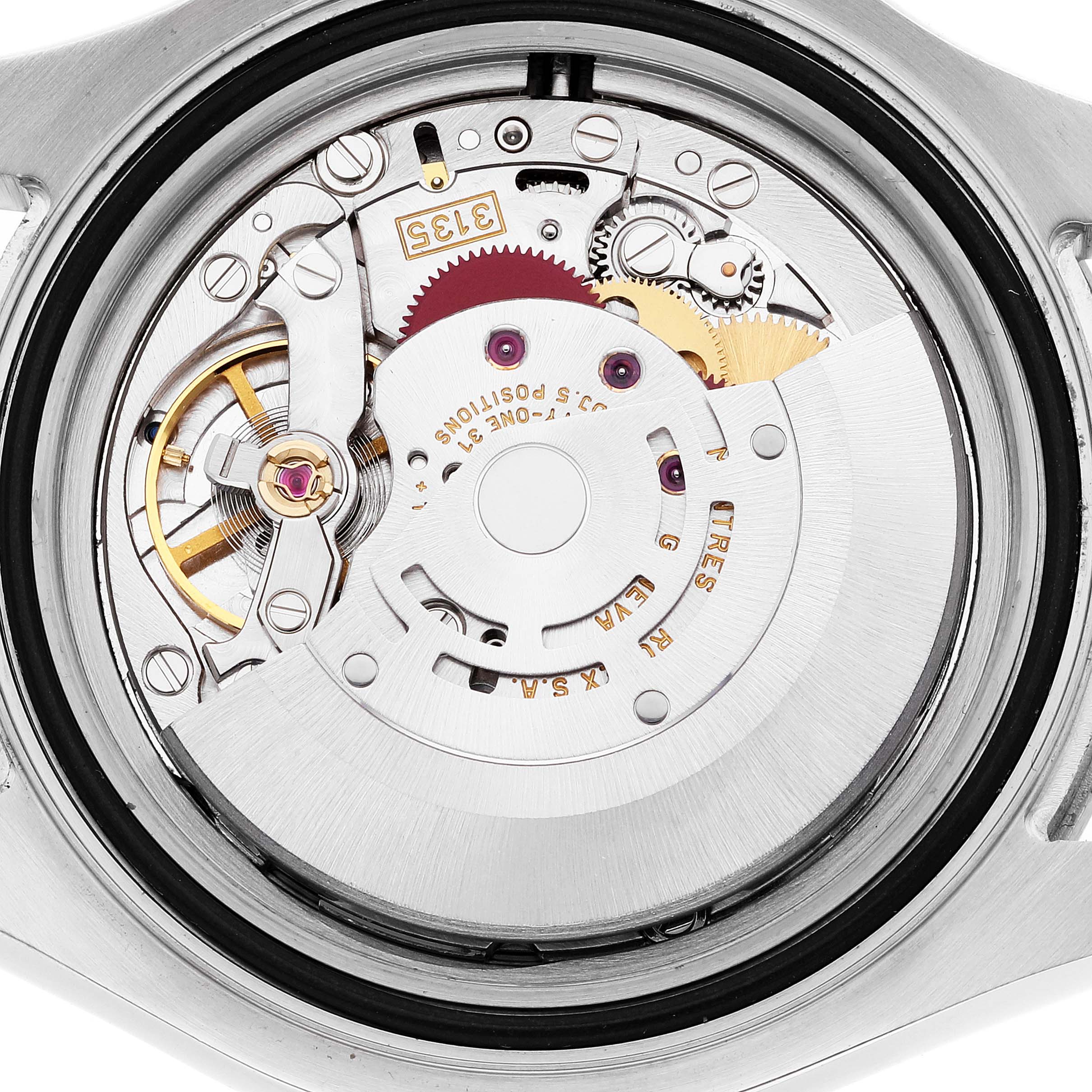 This image shows the back view of the Rolex Yacht-Master 16622 Men's Stainless Steel Silver Dial 16622 Men's Stainless Steel Silver Dial watch, focusing on its internal mechanical movement.