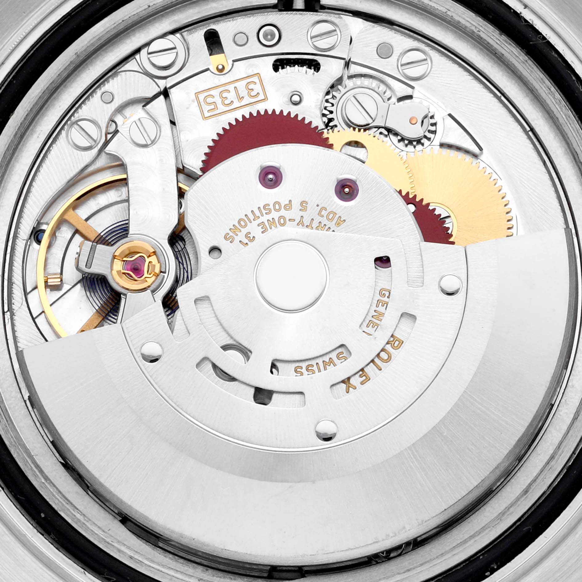 The image shows the movement components of the Rolex Yacht-Master 116622 Men's Stainless Steel Grey Dial 116622 Men's Stainless Steel Grey Dial watch from an overhead angle.