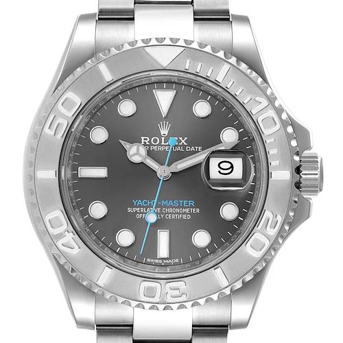 Photo of Rolex Yachtmaster Rhodium Dial Steel Platinum Mens Watch 116622 Box Card