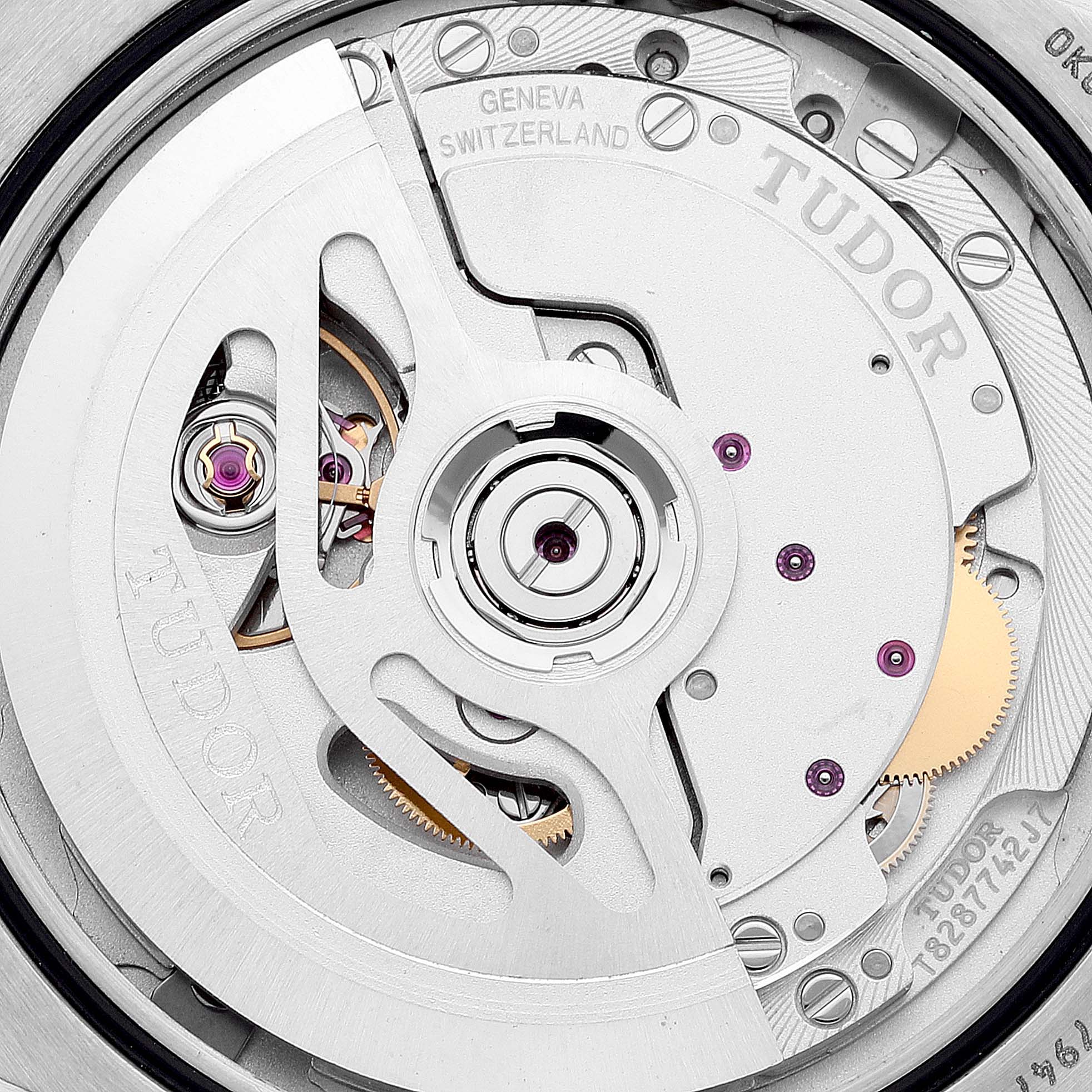This image shows an angled view of the movement and internal mechanism of the Tudor Heritage Black Bay M79470-0003 Men
s Stainless Steel Black Dial M79470-0003 Men
s Stainless Steel Black Dial watch.