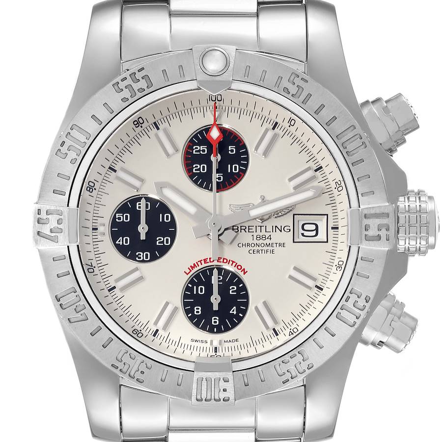 Breitling Avenger II White Dial Steel Mens Watch A13381 Box Card SwissWatchExpo