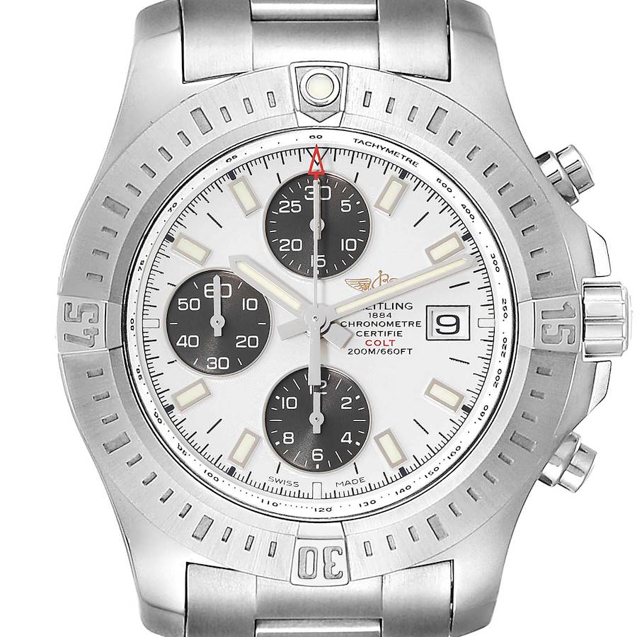 Breitling Colt Automatic Chronograph White Dial Watch A13388 Box Card SwissWatchExpo