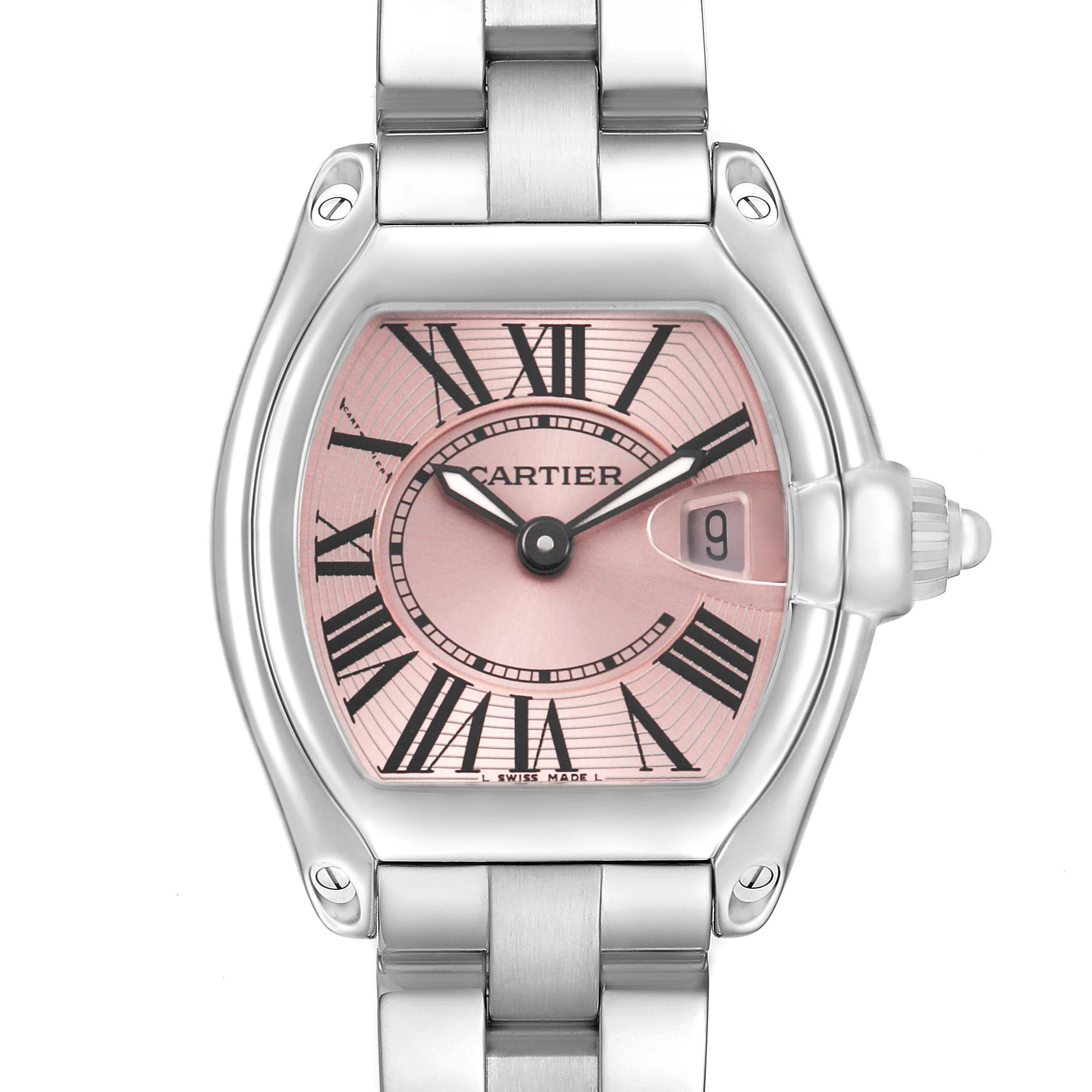 This image is not a Ballon Bleu by Cartier. It features a close-up, front view of a watch showing its face, bezel, and part of the bracelet.