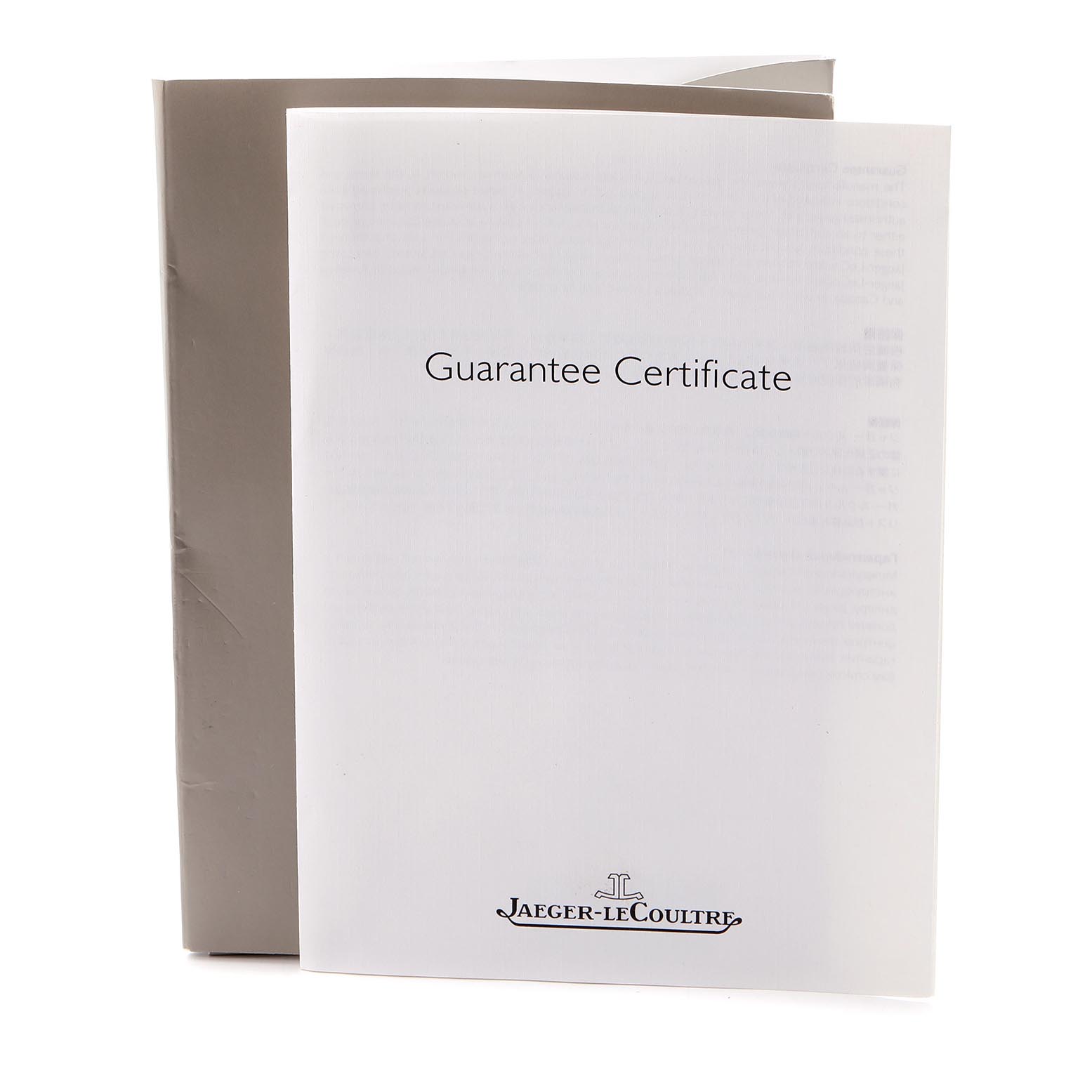 The image shows a Jaeger-LeCoultre Reverso model guarantee certificate and booklet.