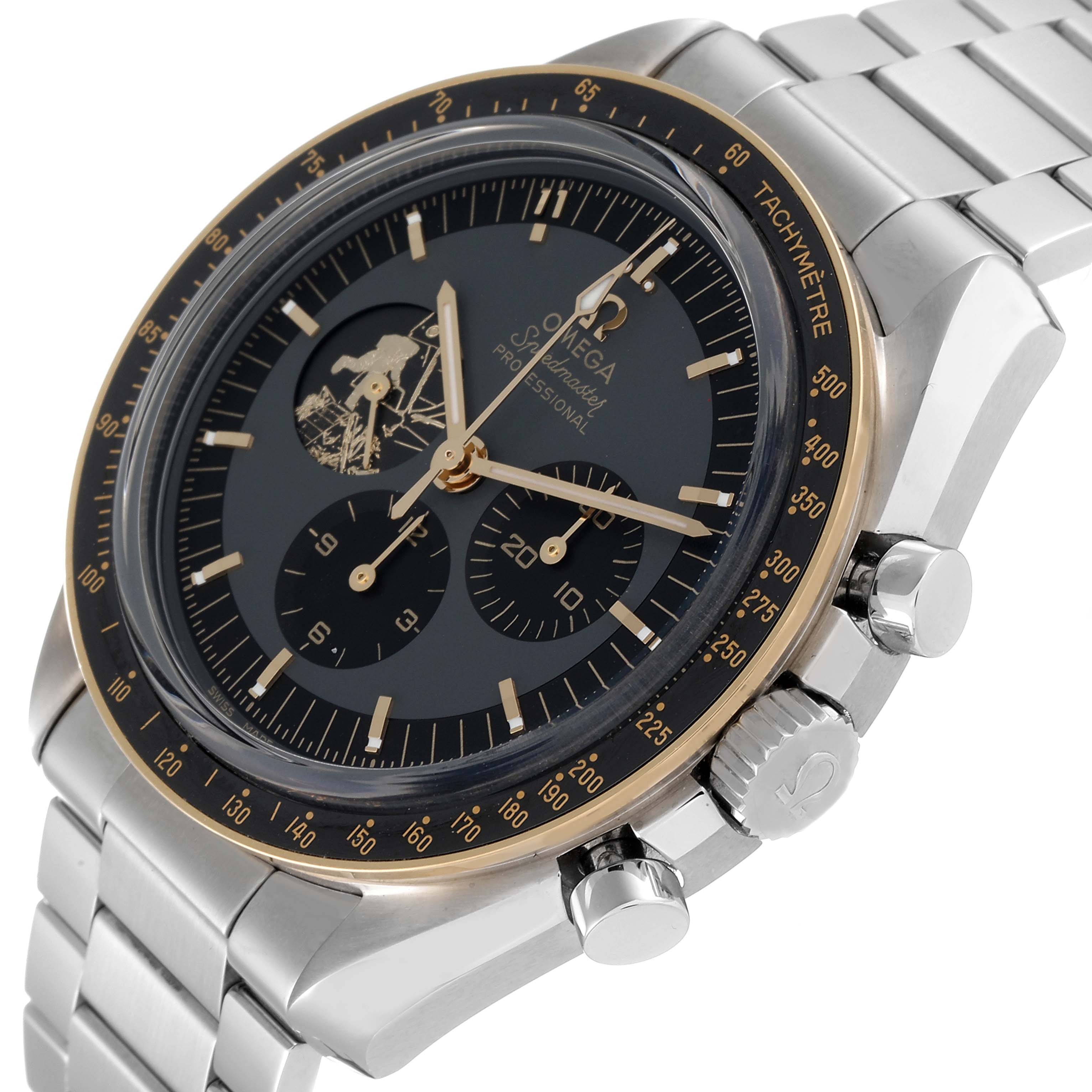 The Omega Speedmaster 310.20.42.50.01.001 Men's Stainless Steel Grey Dial 310.20.42.50.01.001 Men's Stainless Steel Grey Dial watch is shown at a slight angle, highlighting the face, bezel, crown, and stainless steel bracelet.