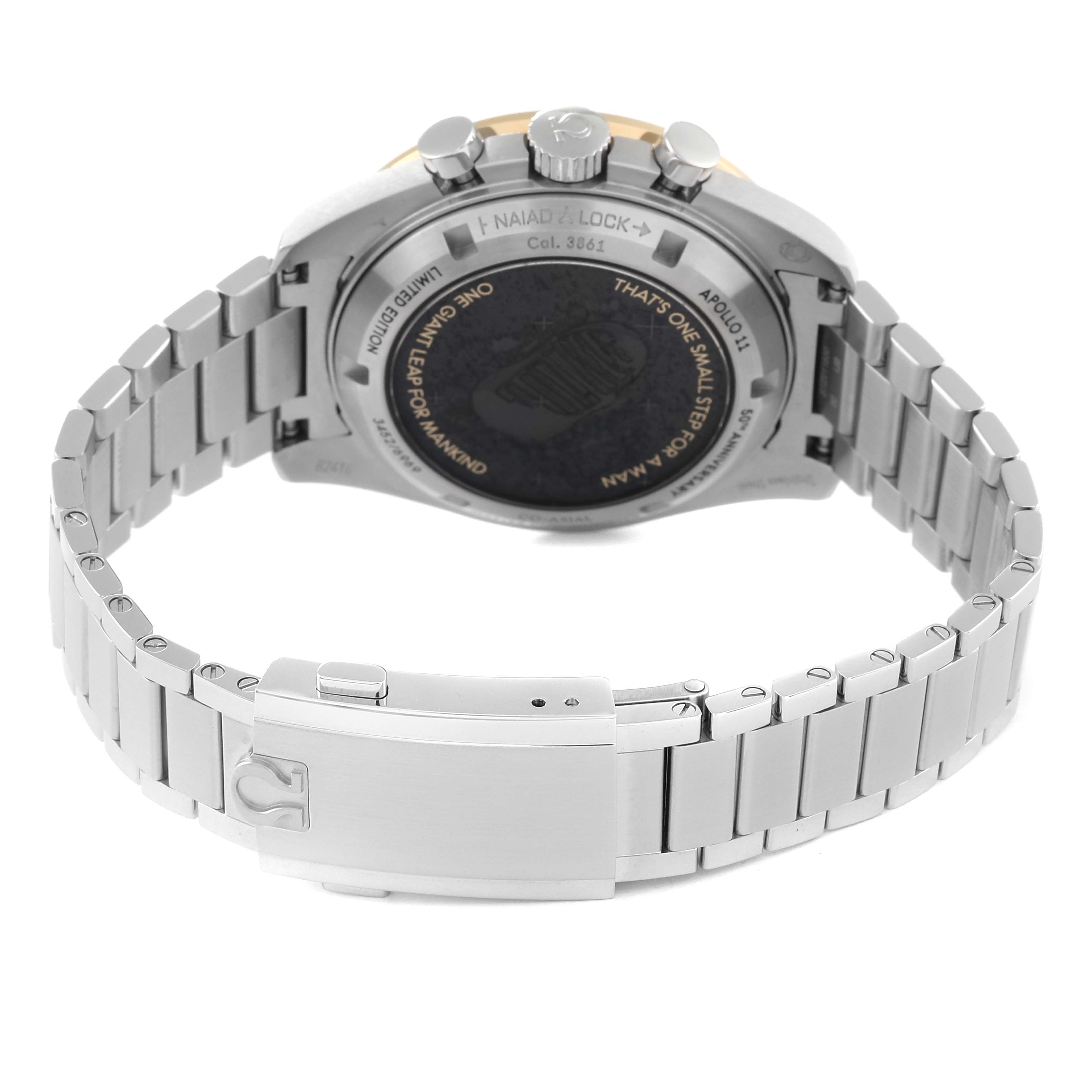 The image shows the back angle and bracelet of an Omega Speedmaster 310.20.42.50.01.001 Men's Stainless Steel Grey Dial 310.20.42.50.01.001 Men's Stainless Steel Grey Dial watch.