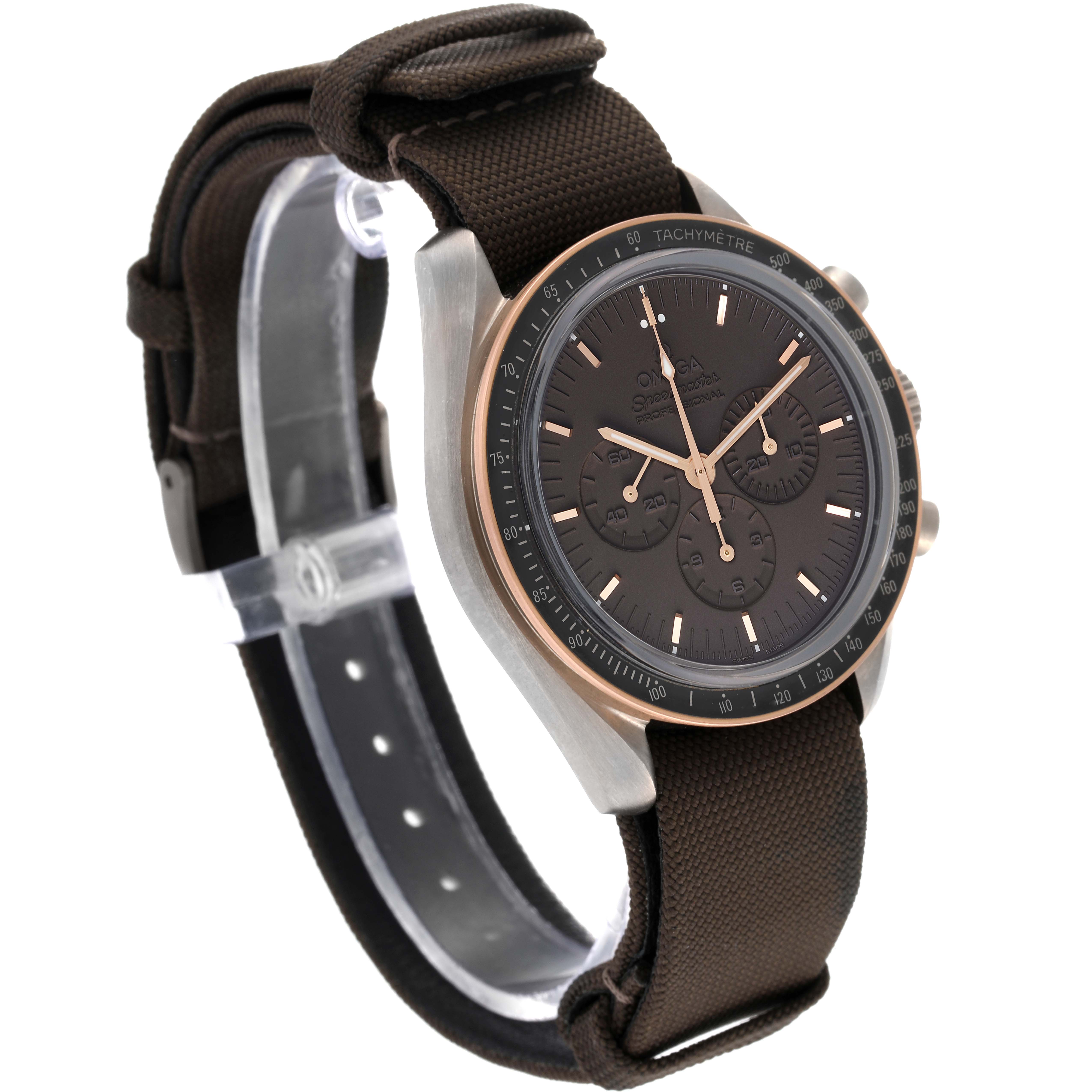 The image shows an Omega Speedmaster 311.62.42.30.06.001 Men's Titanium Grey Dial 311.62.42.30.06.001 Men's Titanium Grey Dial watch angled slightly from the front, displaying the face, bezel, and part of the strap.