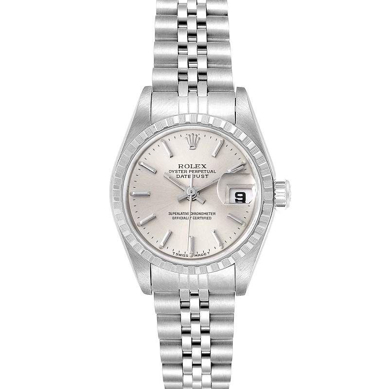 Rolex Date Silver Baton Dial Automatic Steel Ladies Watch 69240 Box Papers SwissWatchExpo