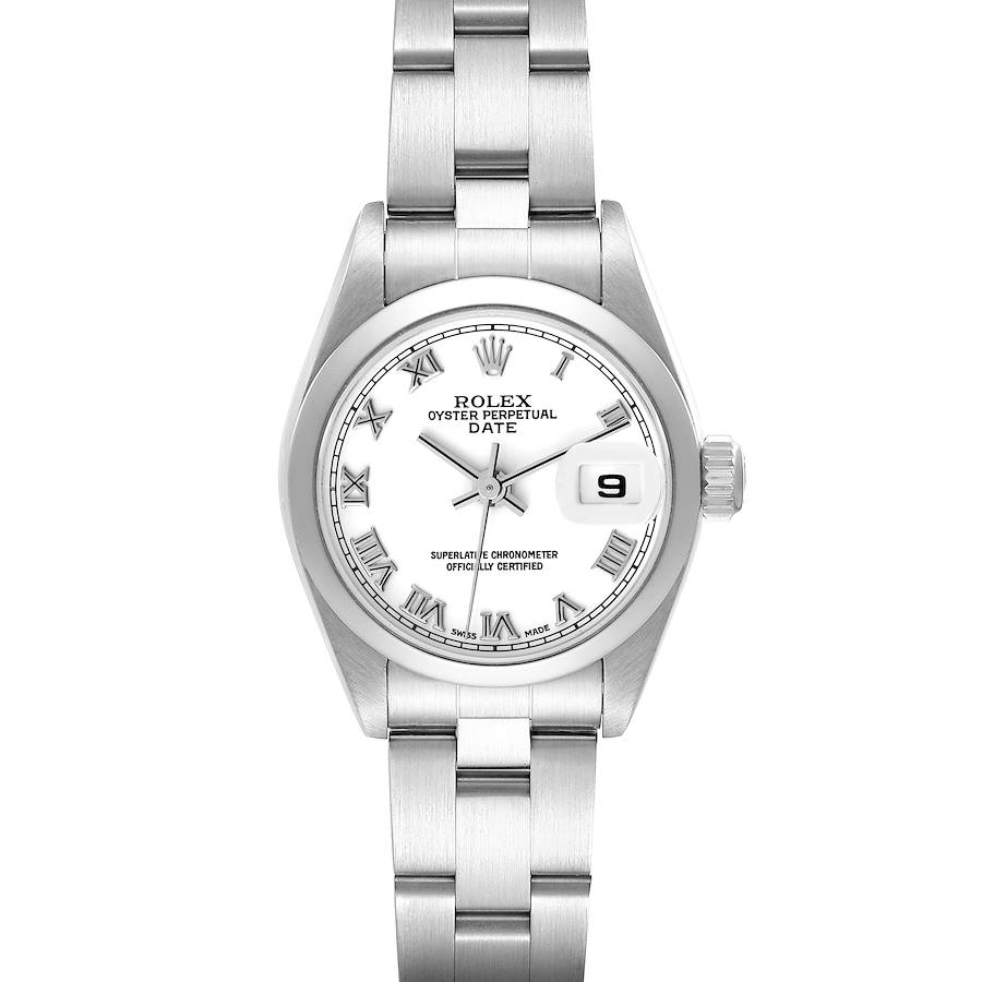 Rolex Date White Roman Dial Domed Bezel Steel Ladies Watch 79160 SwissWatchExpo