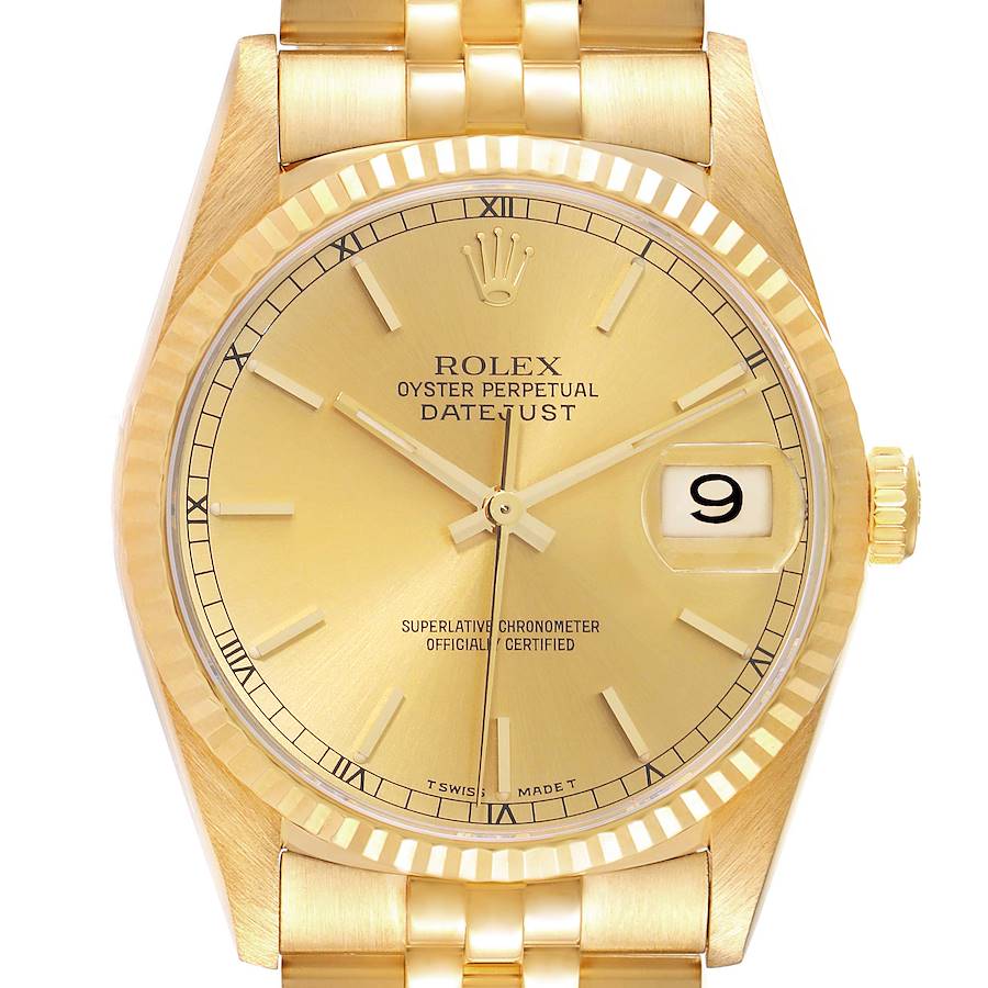 Rolex Datejust 18k Yellow Gold Champagne Dial Mens Watch 16238 SwissWatchExpo